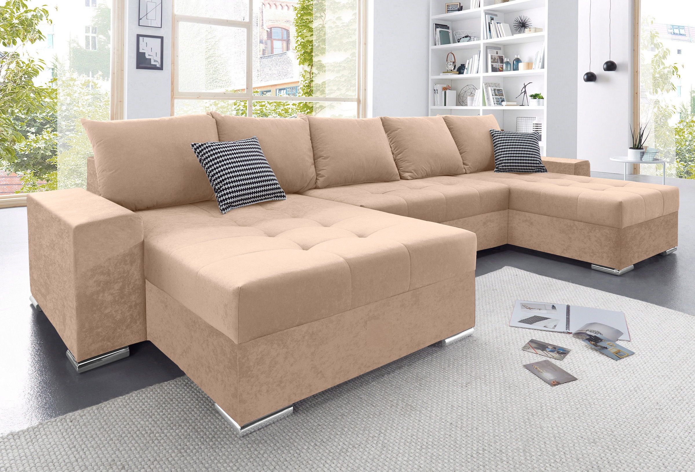 COLLECTION AB Wohnlandschaft "Josy XXL U-Form, B: 333 cm, mit 2 Recamieren 77 & 97 cm" Schlaffunktion, Bettkasten & 2 Zierkissen, Federkern