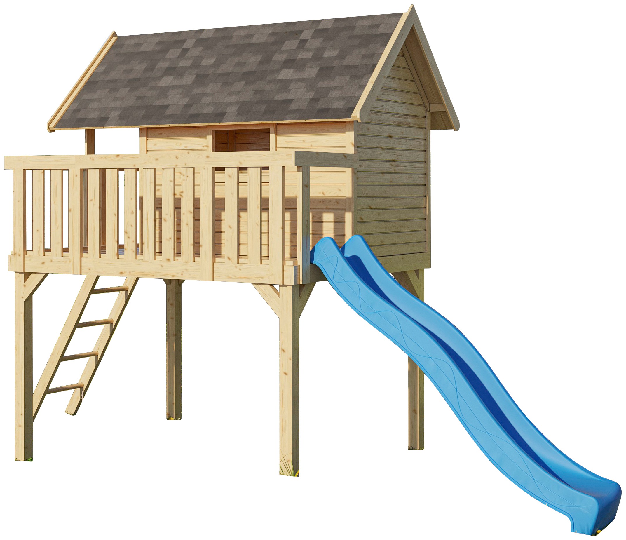 AKUBI Spielturm »Fidel«, (Set, 2 tlg.), BxTxH: 198x243x329,5 cm, mit Rutsche in blau