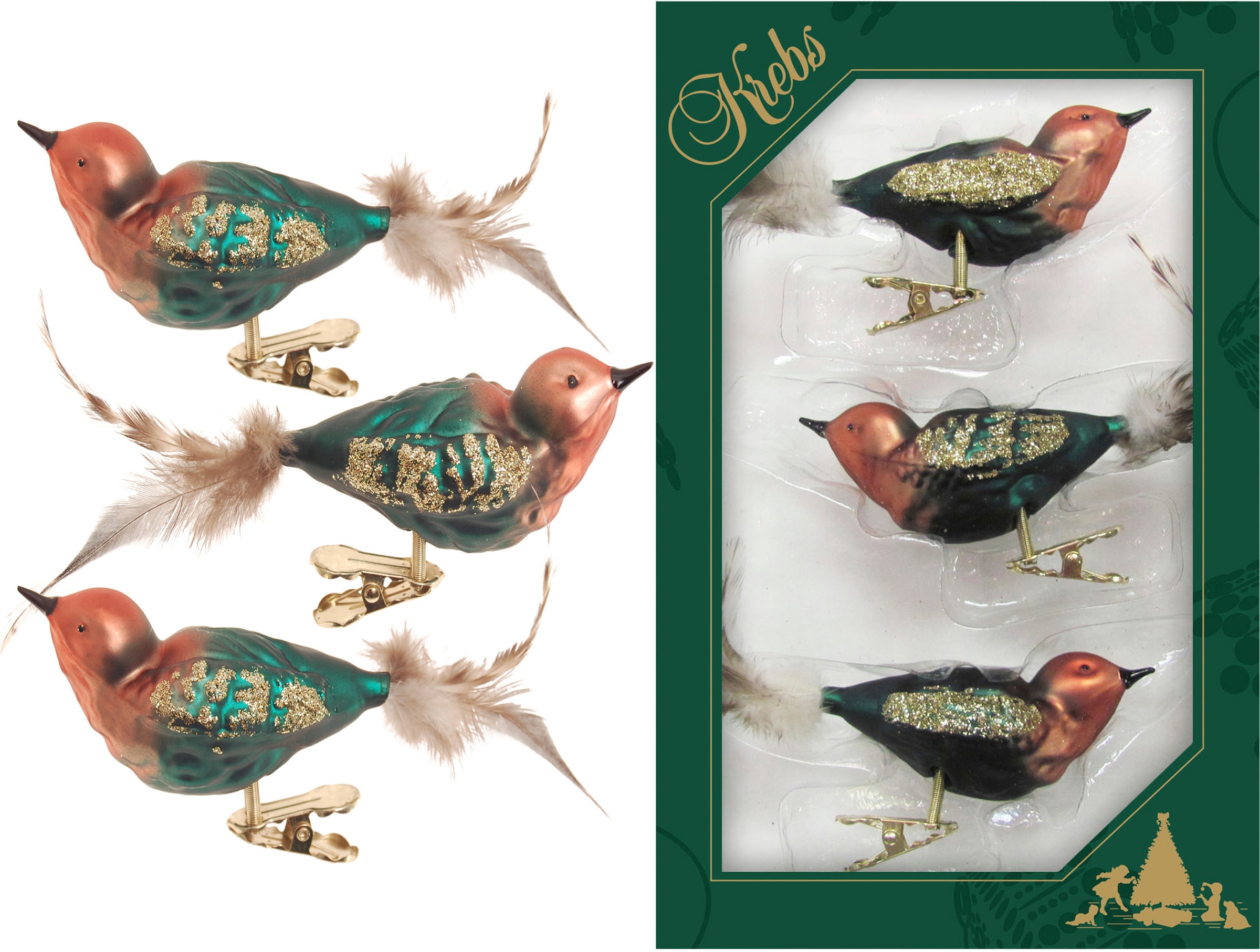 Krebs Glas Lauscha Christbaumschmuck »Wintervögel« Glas, 3 Stück