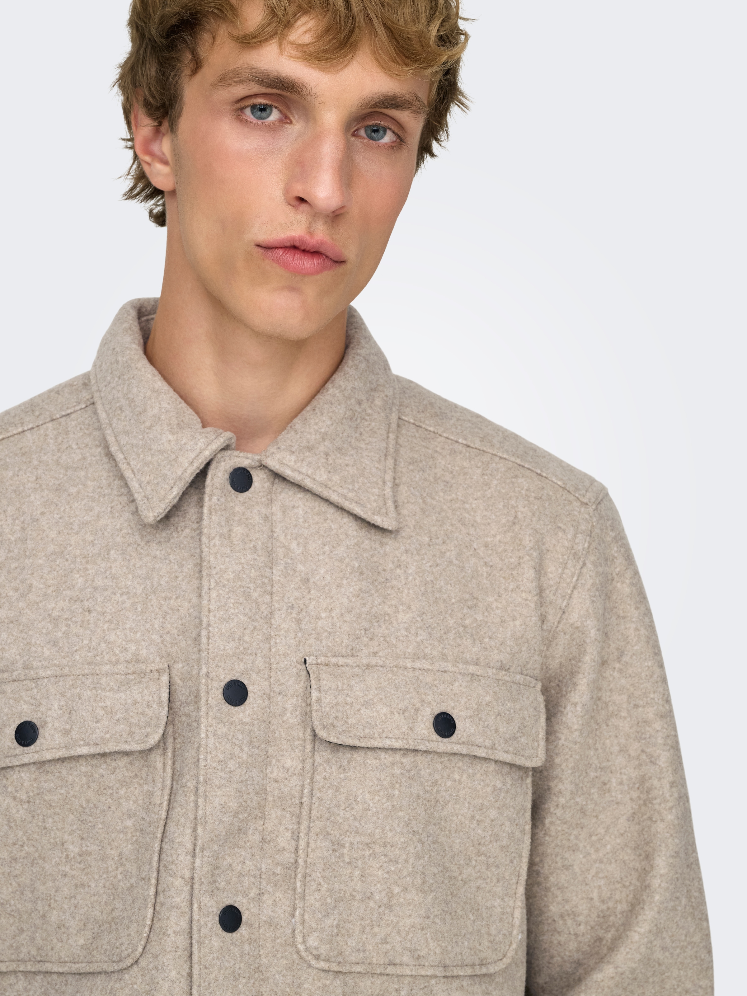 ONLY & SONS Langarmhemd »ONSASH OVR WOOLEN LOOK PKT LS SHIRT NOOS« Kunstfaser, regular fit