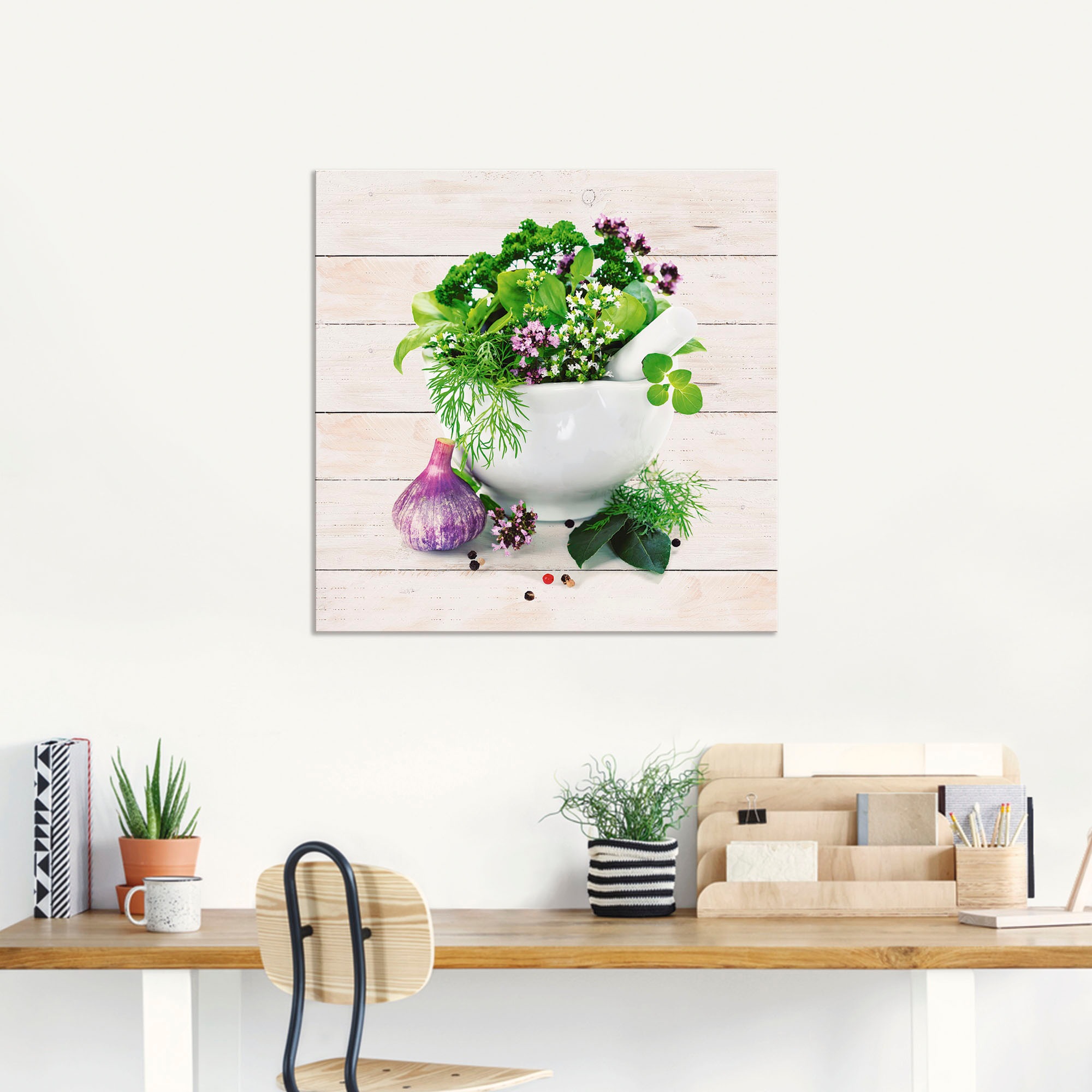 Artland Wandbild »Heilkräuter auf weißem Hintergrund Küche«, Arrangements, (1 St.), als Alubild, Outdoorbild, Leinwandbild, Poster, Wandaufkleber