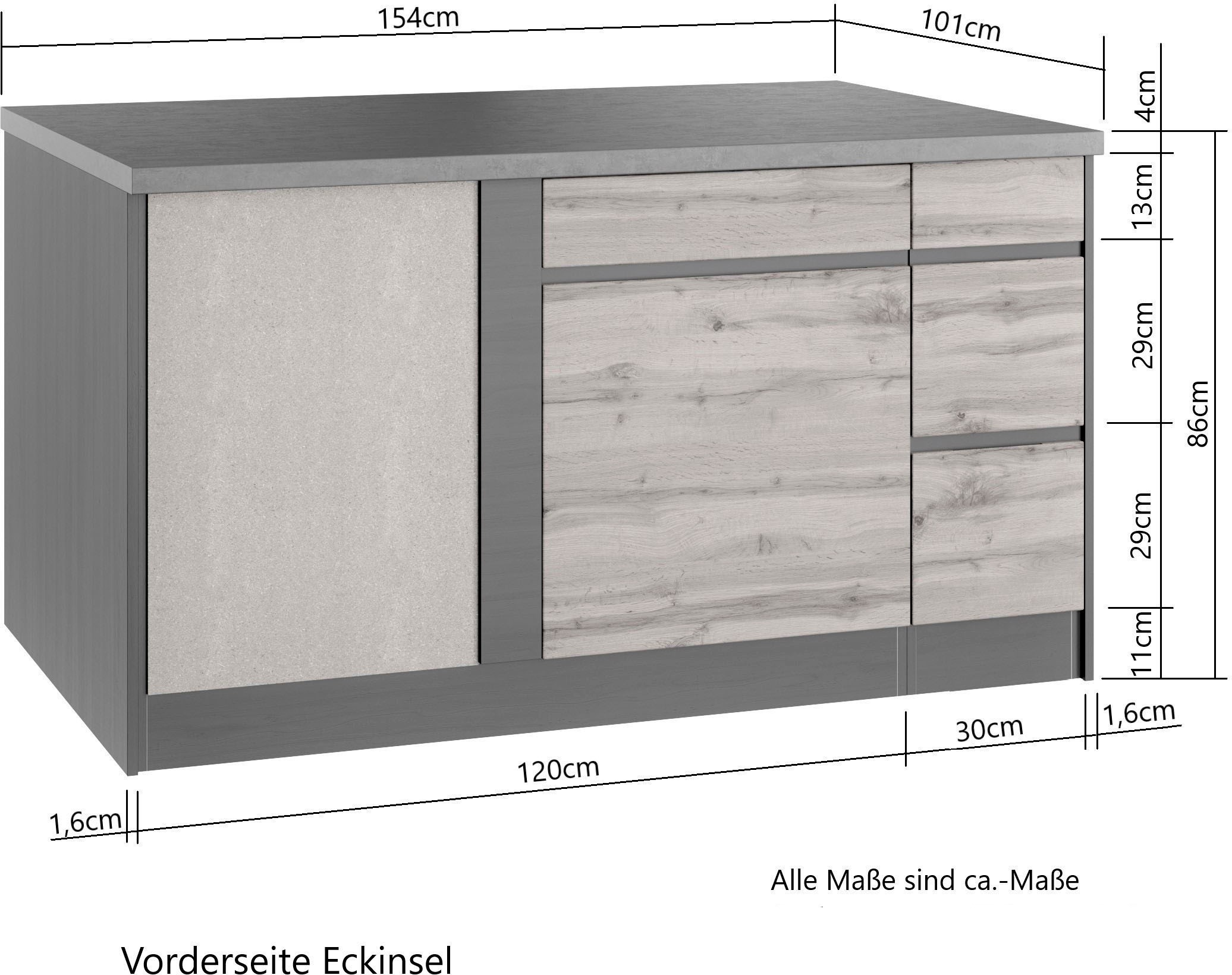 KOCHSTATION Winkelküche »KS-Riesa«, Stellbreite 490/153 cm, wahlweise mit Induktionskochfeld