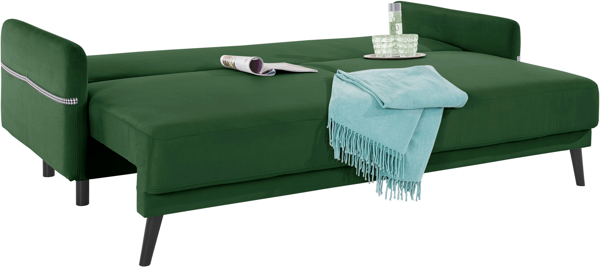 INOSIGN Schlafsofa »Emily«, incl. Bettfunktion und Bettkasten, Seitentache im Armteil, Federkern