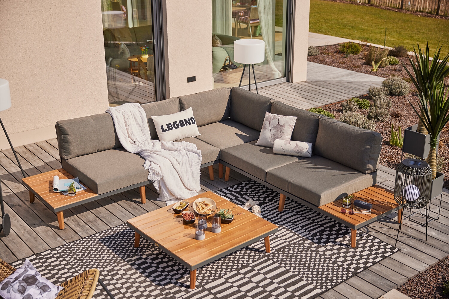 MERXX Gartenlounge-Set »Athen« 1x Eckbank, 1x Tisch 95x95 cm, inkl. Sitz- und  Rückenkissen, 15 Stk. tlg. Aluminiumgestell mit Akazienholz, FSC 100%, Unser Dauertiefpreis
