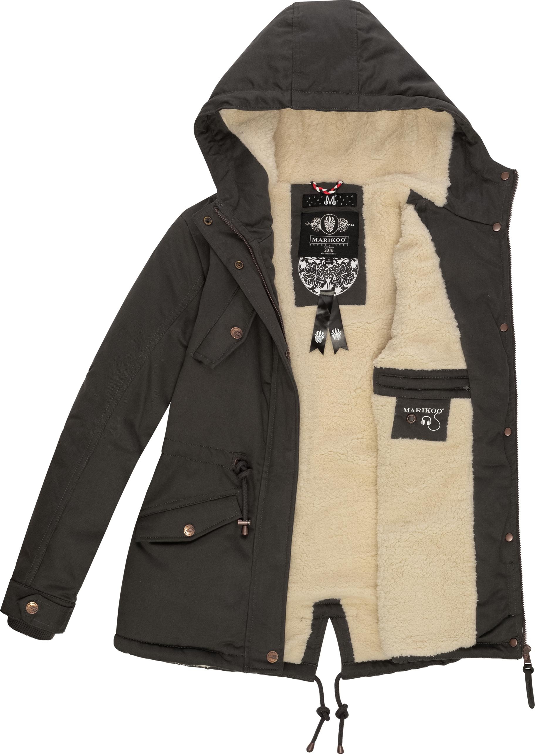 Marikoo Winterjacke »Manolya«, mit Kapuze, stylischer Kurzmantel mit weichem Teddyfell-Futter