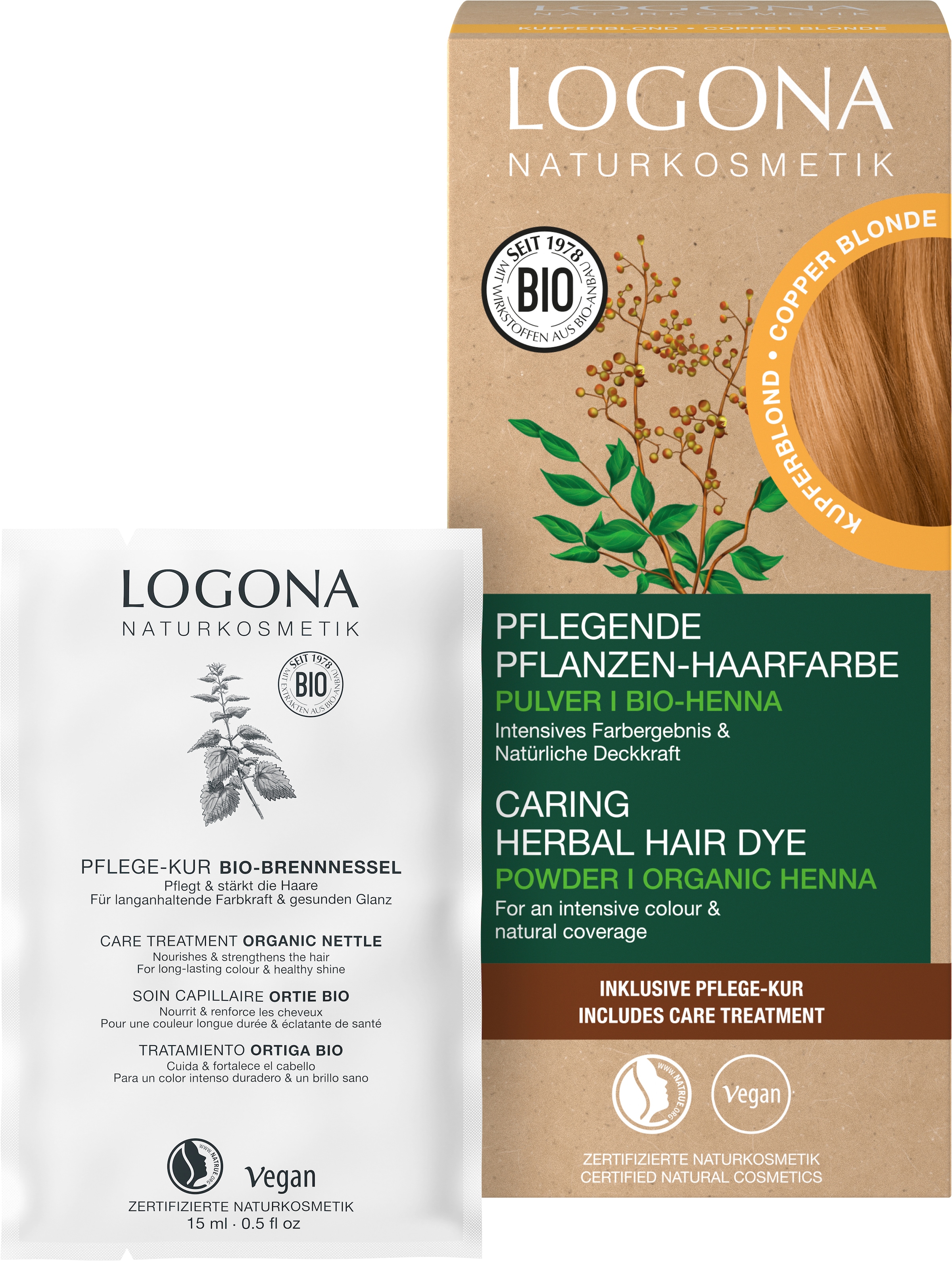 LOGONA Coloration »PFLANZEN-HAARFARBE PULVER« für alle Haartypen, mit kochendem Wasser anrührbar, vegan