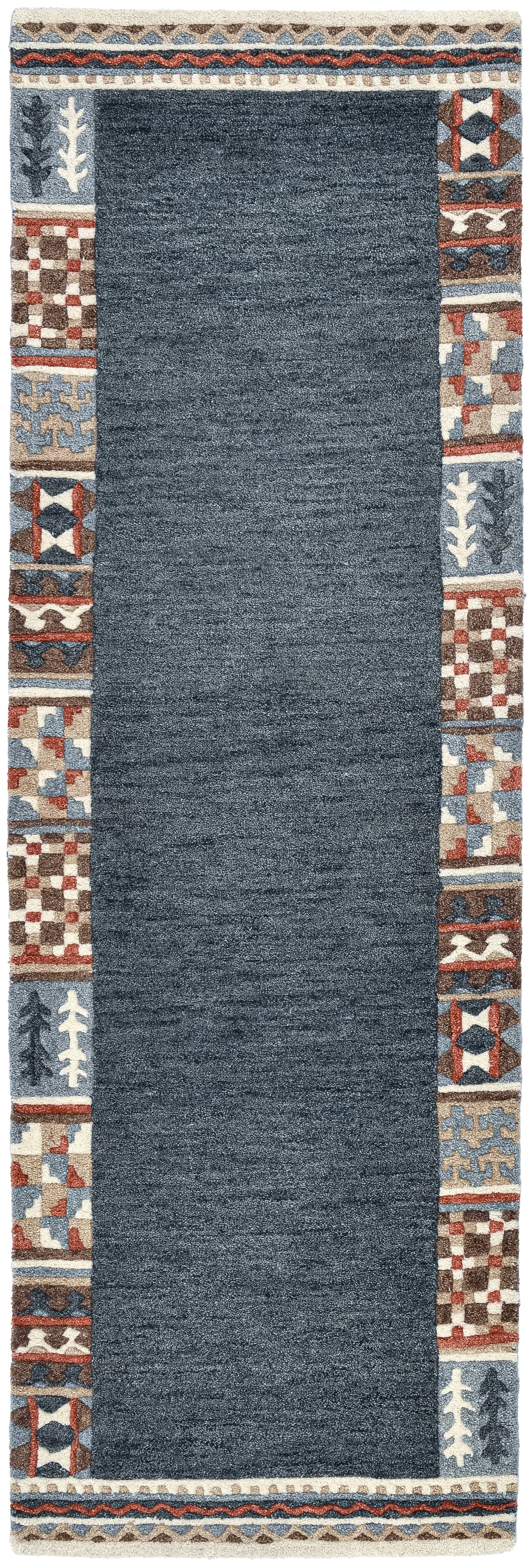 Läufer THEKO, B:90cm H:14mm L:250cm, blau, Wolle, Flur, Teppiche, "Nuno, reine Wolle, Handgefertigt, mit Bordüre", handgetuftet, Brücke, Wohnzimmer,