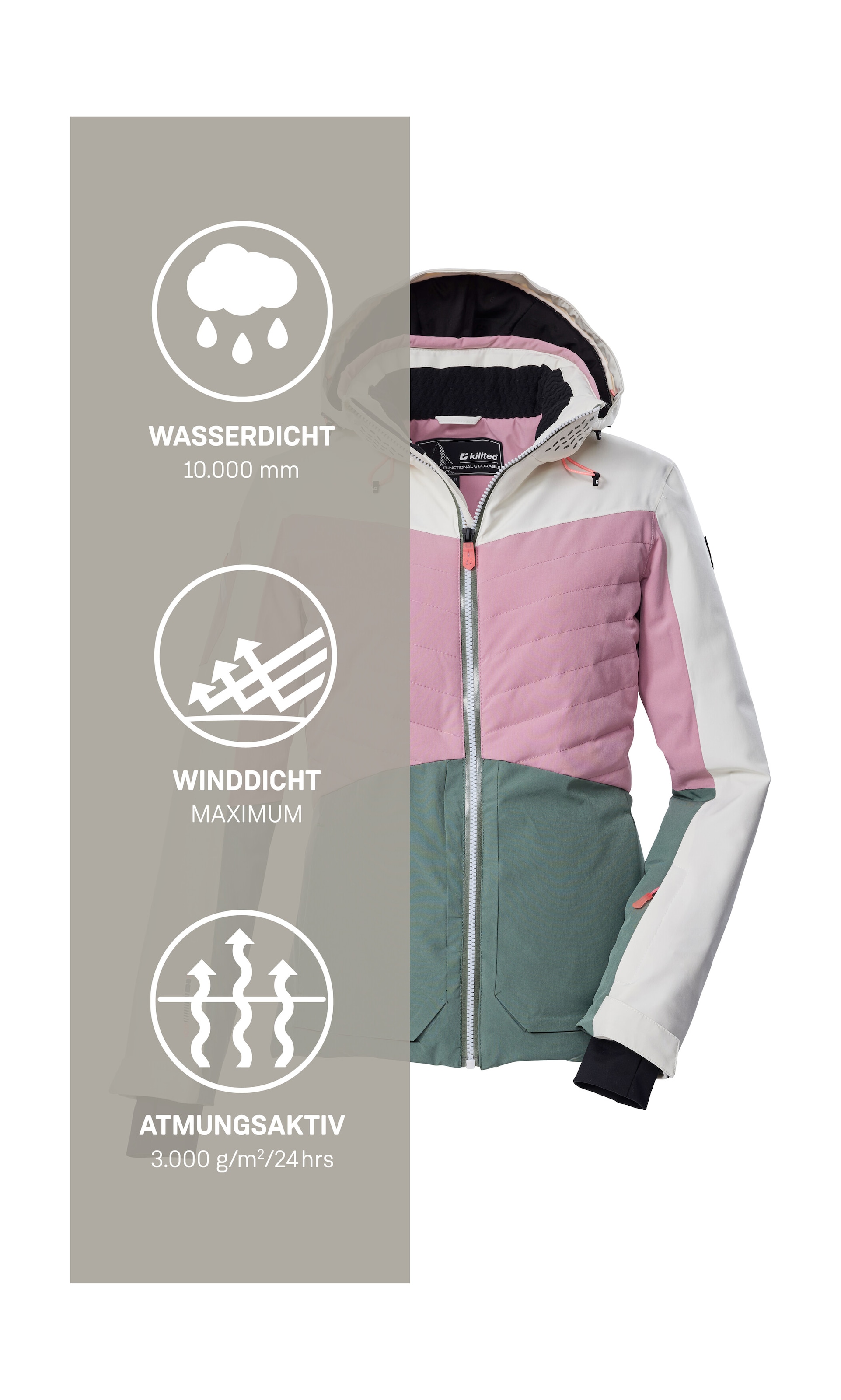 Killtec Skijacke »KSW 30 WMN SKI JCKT« Damen Skijacke: wasserdicht, atmungsaktiv, Colourblock-Design