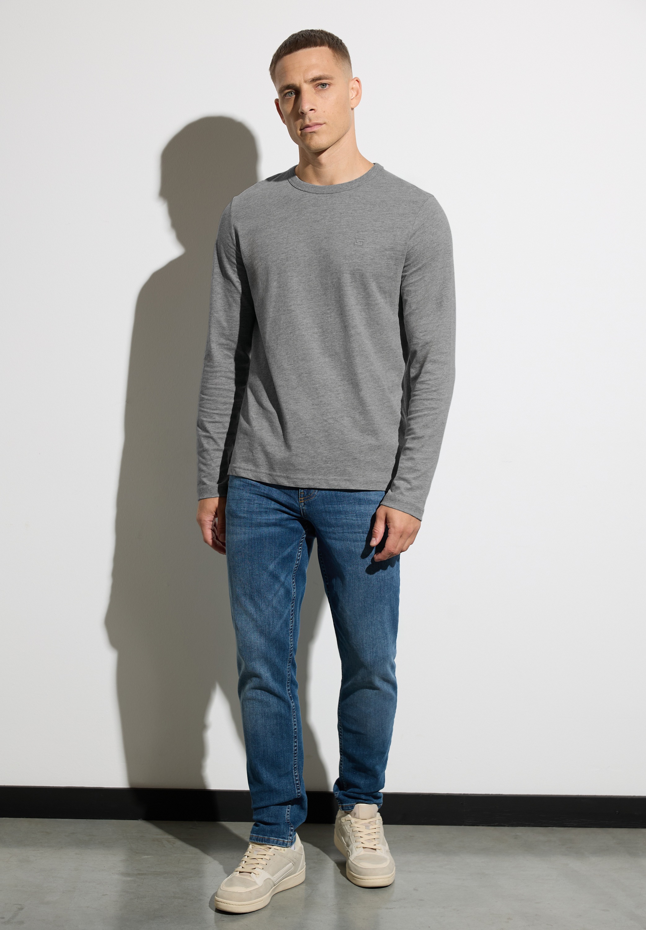 STREET ONE MEN Langarmshirt, aus reiner Baumwolle
