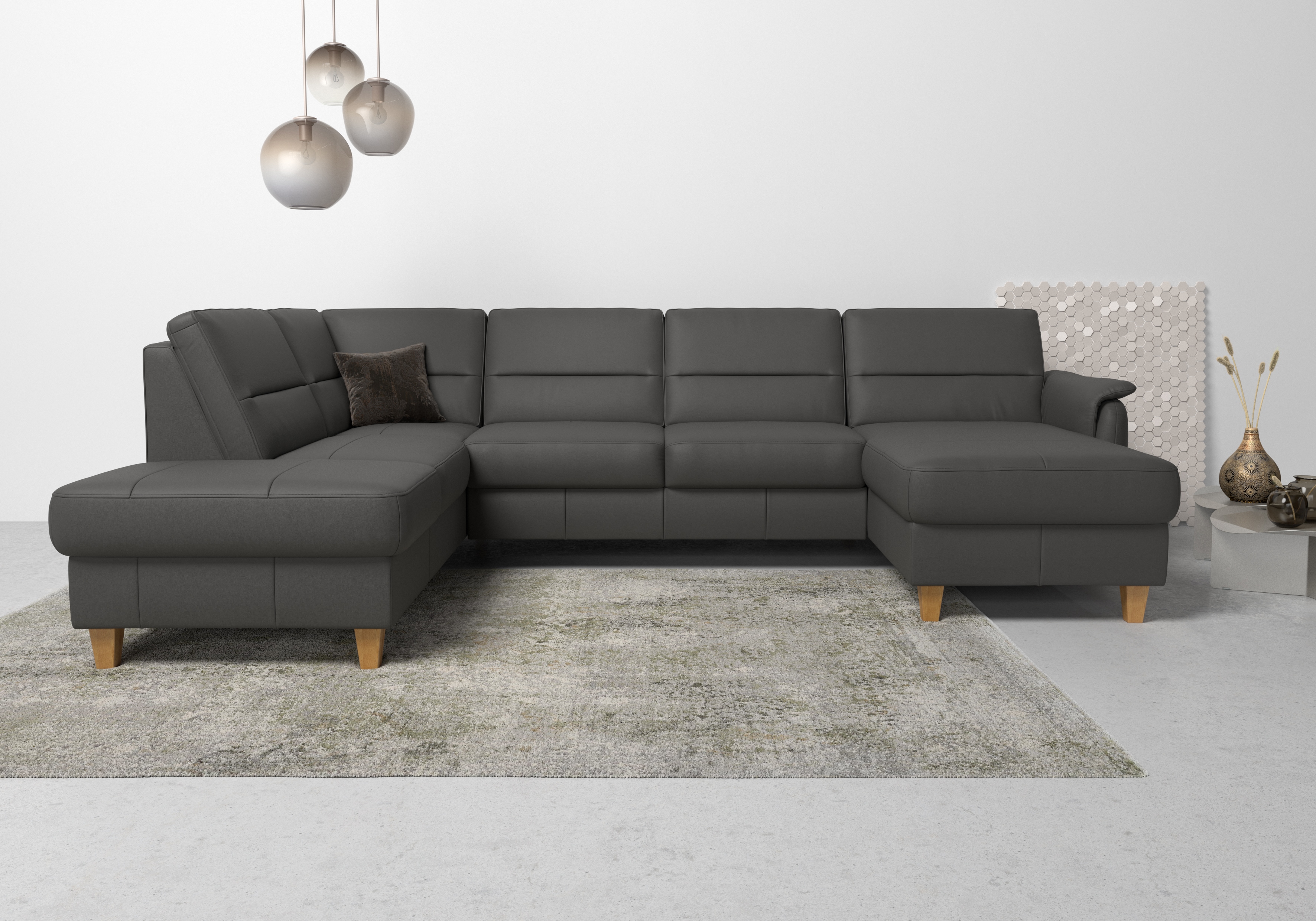 Home affaire Wohnlandschaft "Palmera U-Form, B: 308 cm, große Stoff + Leder Auswahl" optional Schlaffunktion & Bettkasten, Federkern, XXL-Wohnlandschaft
