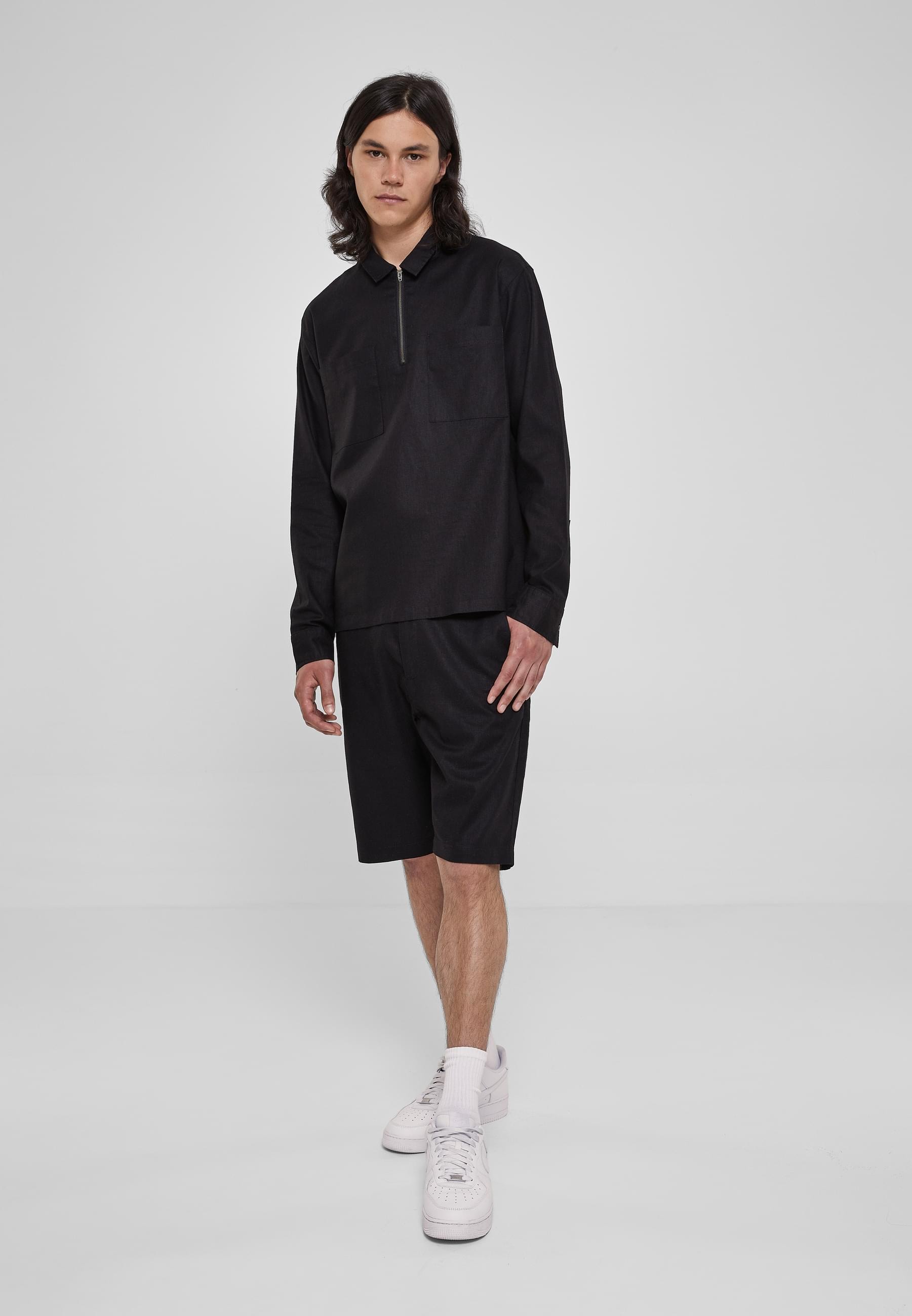 URBAN CLASSICS Langarmhemd »Urban Classics Herren Cotton Linen Half Zip Shirt«, (1 tlg.)