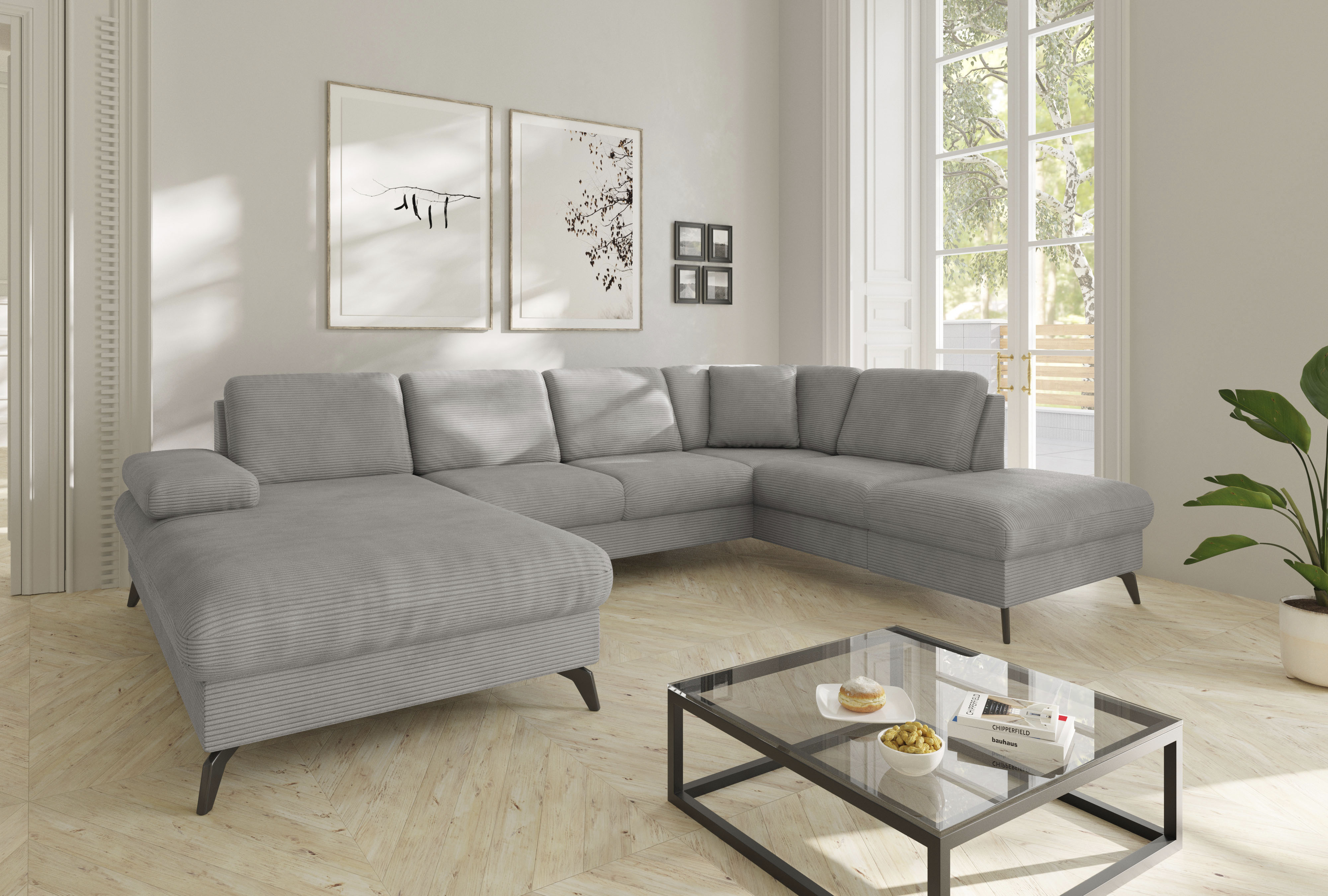 sit&more Wohnlandschaft "Morris Jubi U-Form, B: 300 cm, Armteilverstellung" optional mit Bettfunktion, 1 Zierkissen, komfortable Sitzhöhe 44 cm