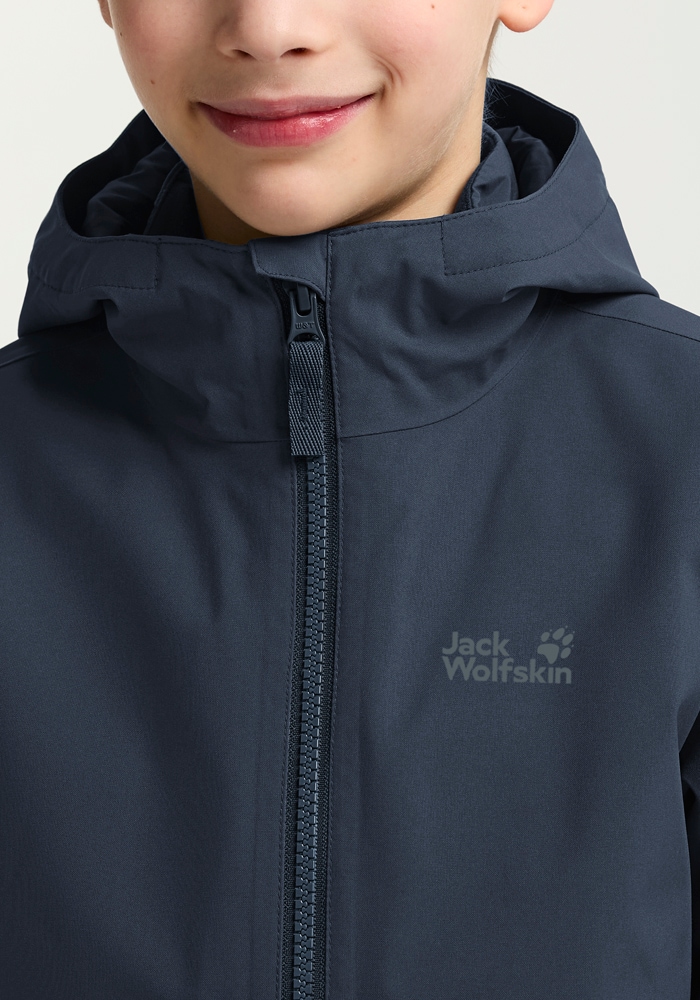 Jack Wolfskin 3-in-1-Funktionsjacke »HYBRID 3IN1 JACKET K« mit Kapuze für Kinder, atmungsaktive Fleece-Innenjacke, wasserdichte Außenjacke