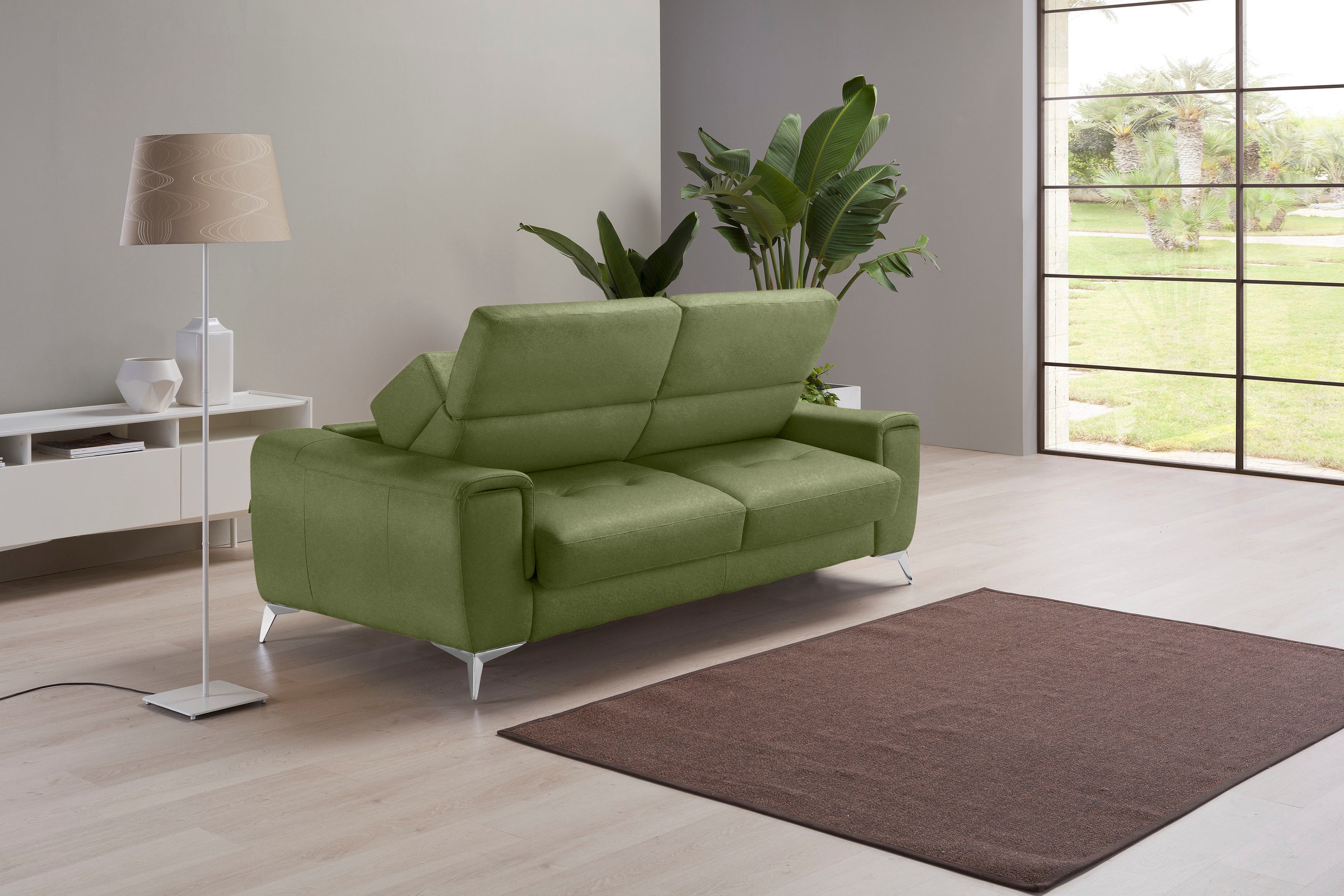 Egoitaliano Schlafsofa »Francine Designsofa, Loungesofa mit Dauerschlaffunktion, Breite 233 cm«, mit Bettfunktion, Luxus-Microfaser BLUSH, kiwi, Fußfarbe chrom