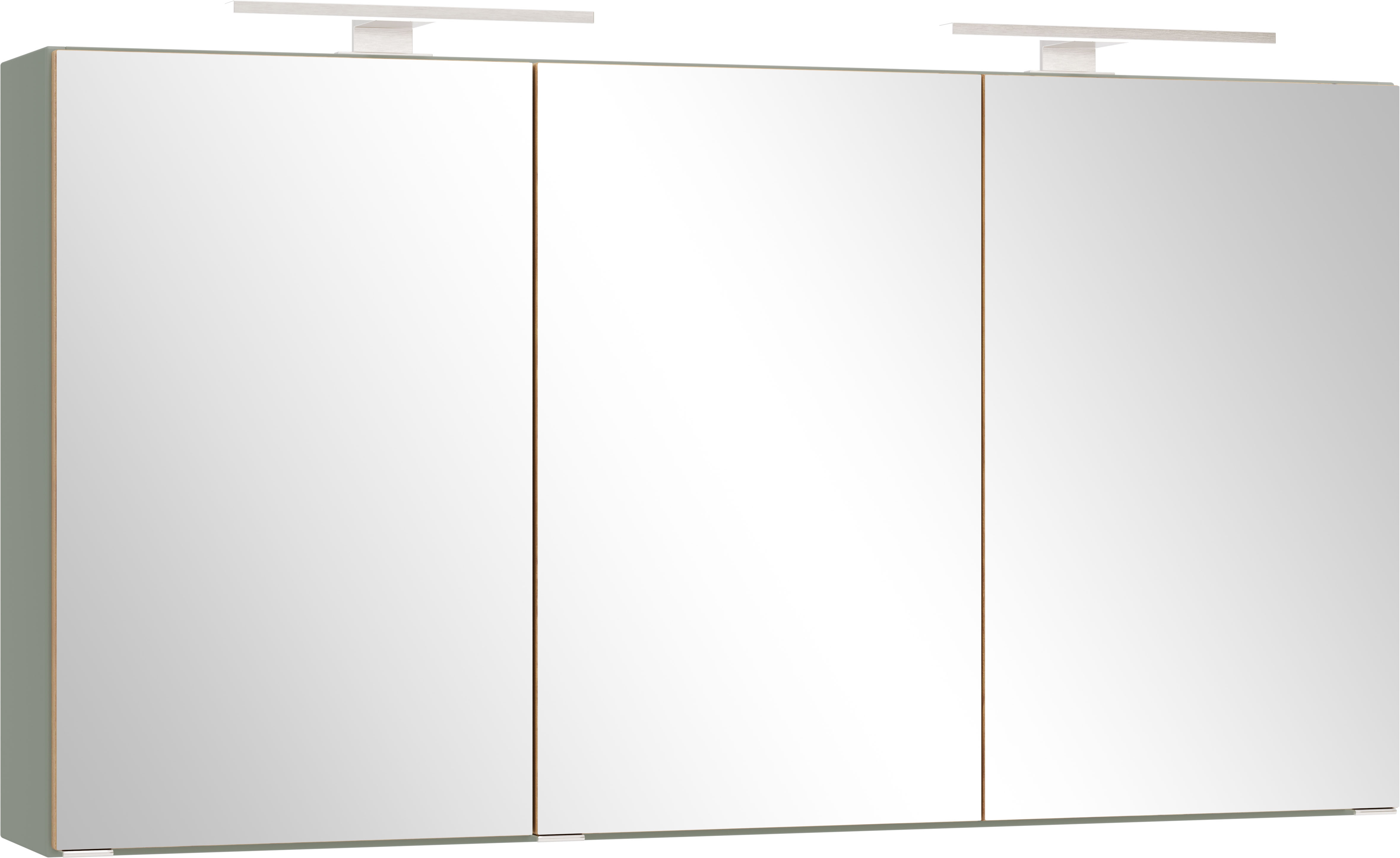 welltime Spiegelschrank "TRIENT, 3D-Spiegelschrank 120 cm, gedämpfte Scharniere" Schilfgrün/Wildeiche, gedämpfte Scharniere