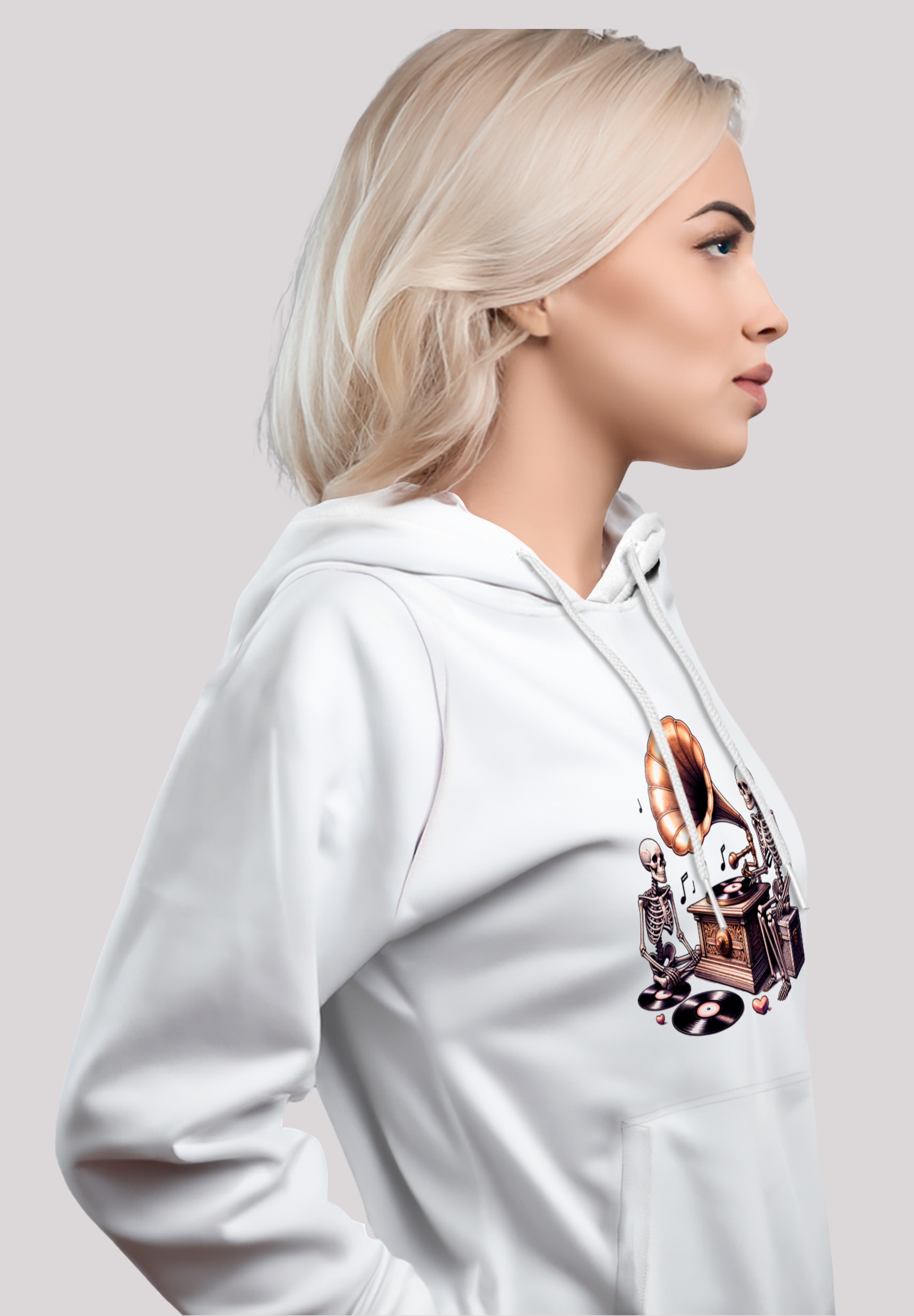 F4NT4STIC Kapuzenpullover »Gothic Skeleton Vintage Plattenspieler«, Premium Qualität