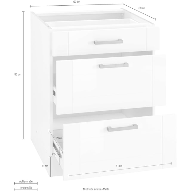 HELD MÖBEL Auszugsunterschrank »Tinnum«, 60 cm breit, MDF-Fronten,  Metallgriff, 1 Schubkasten, 2 Auszüge | BAUR