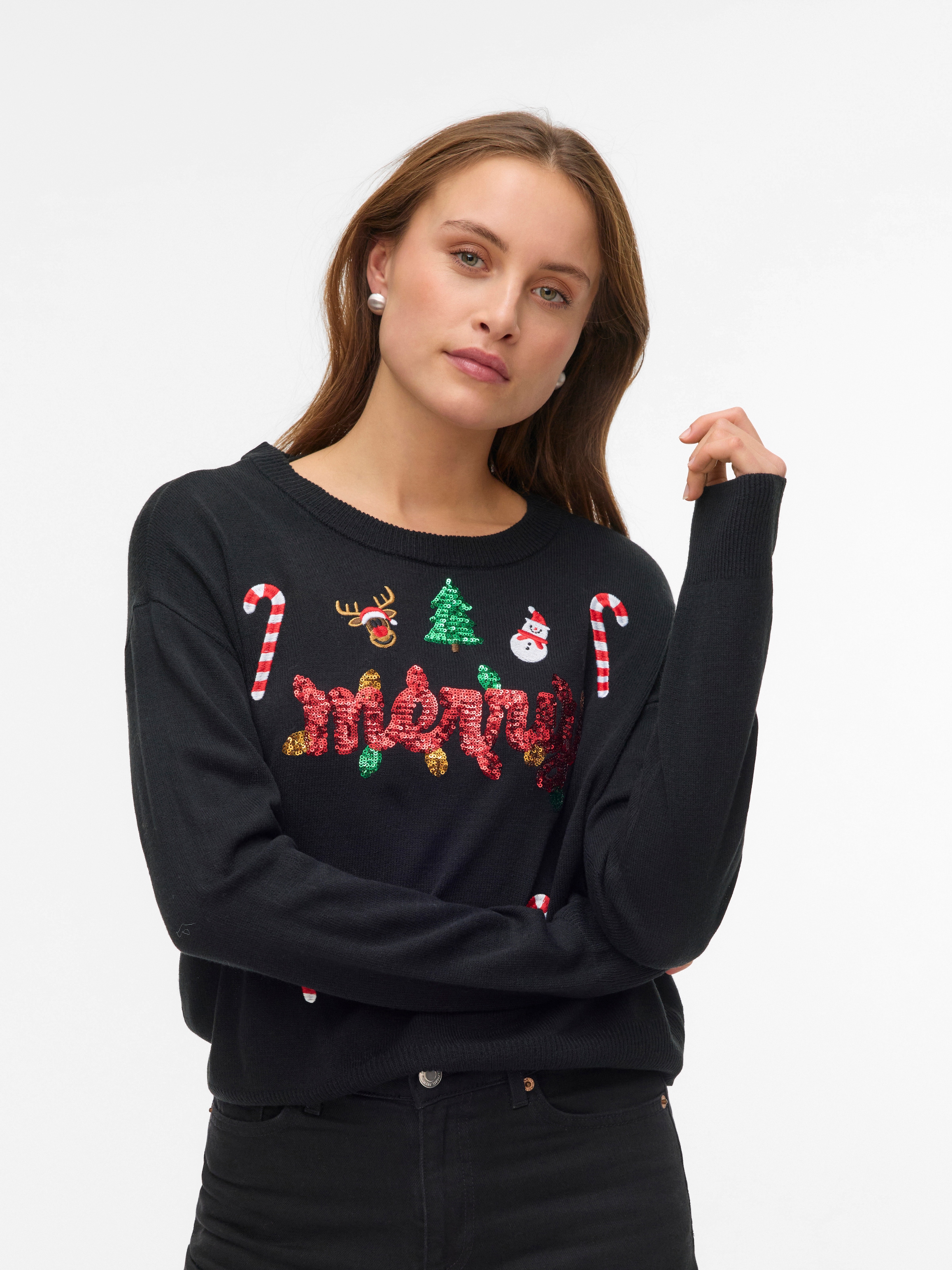 Vero Moda Weihnachtspullover "VMGLITTER LS O-NECK XMAS BOX" günstig online kaufen