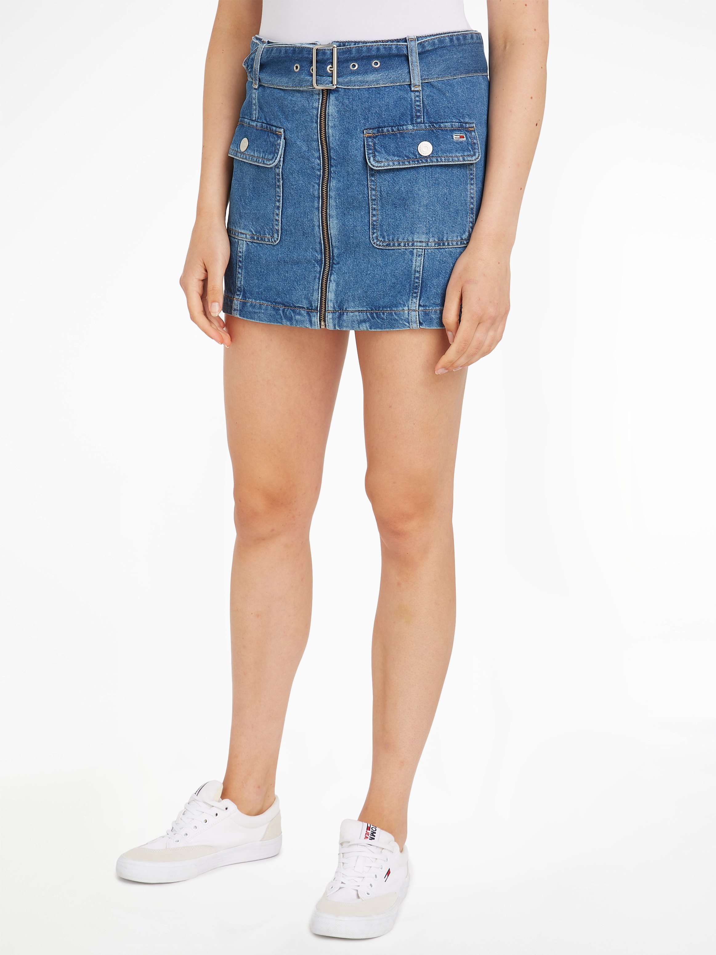 Tommy Jeans Jeansrock "BELTED ZIPPER SKIRT BH7036", Webrock mit Gürtel aus Denim