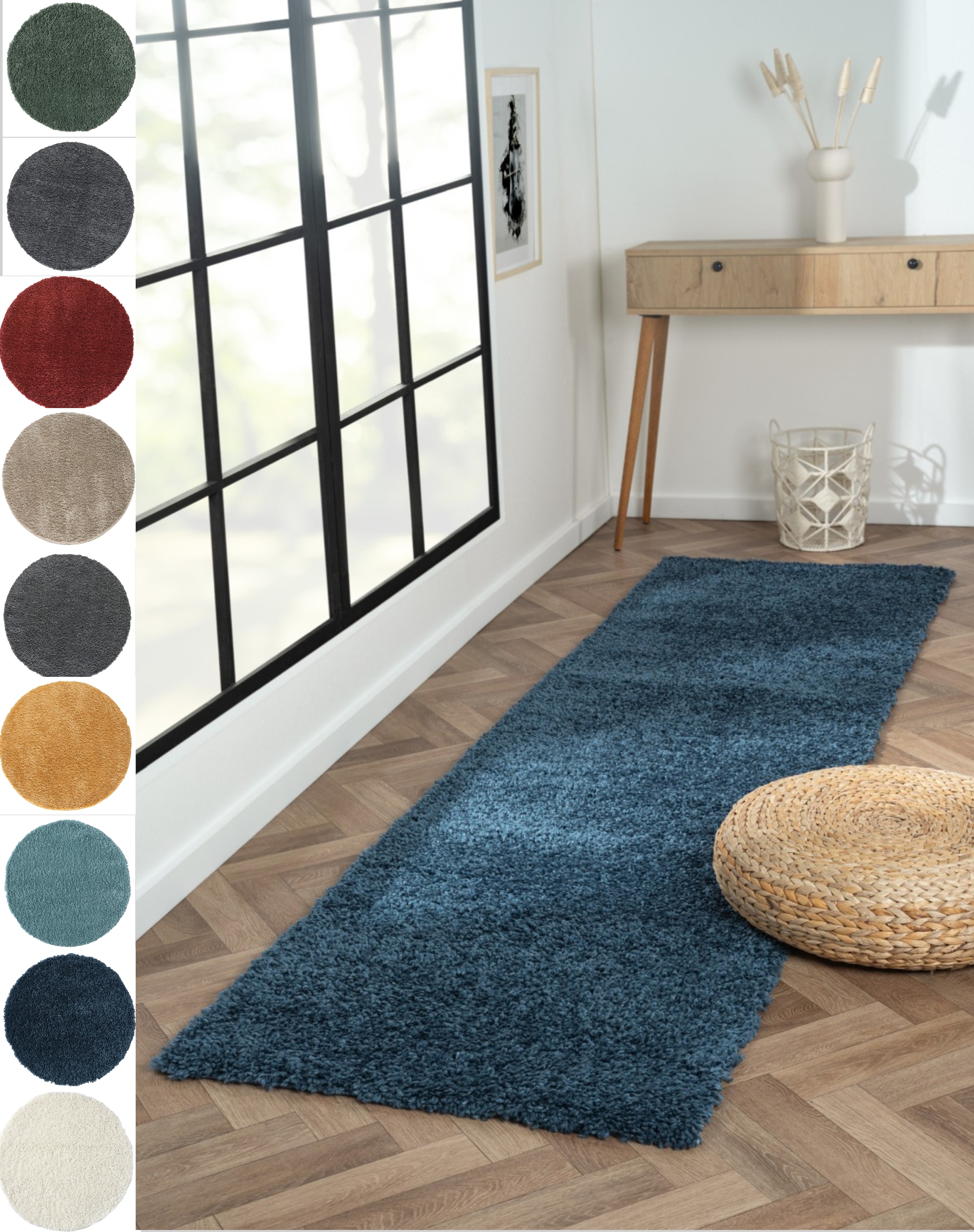 Hochflor-Läufer, B:80cm H:37mm L:300cm, blau, MYFLAIR MÖBEL & ACCESSOIRES, Polypropylen (PP), Teppiche, "My Shaggy", Shaggy, Uni Farben, leicht