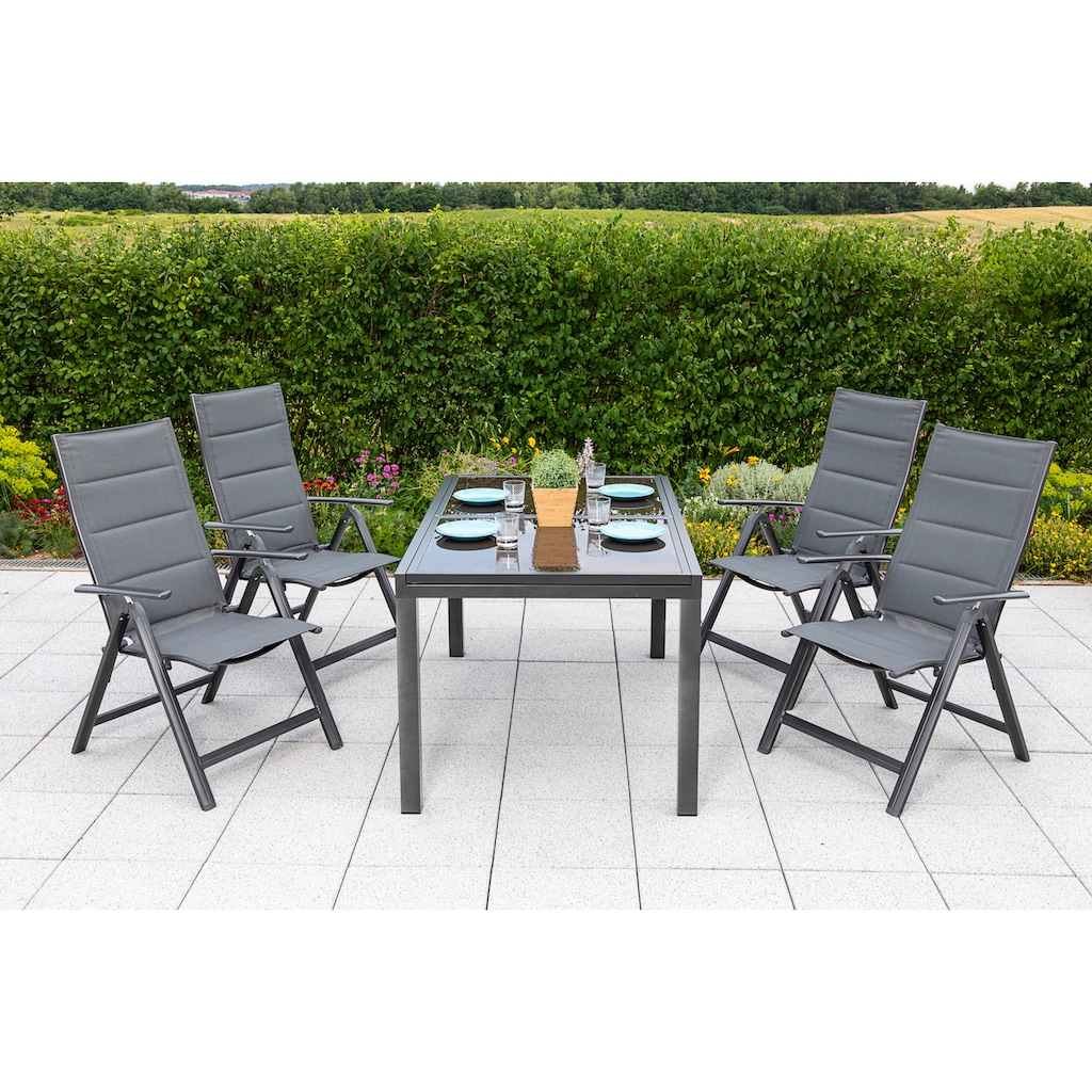 MERXX Garten-Essgruppe »Taviano«, (Set, 5 tlg.), 4 Klappsessel, 5-fach verstellbar, Ausziehtisch