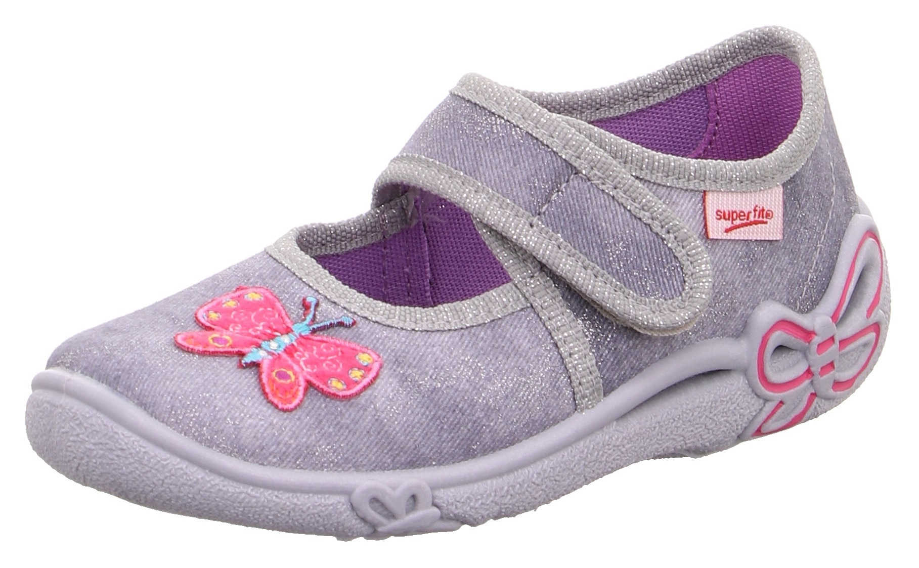 Superfit Hausschuh "BELINDA WMS: mittel", Ballerina, Klettschuh, Kindergarten Schuh mit modischem Motivdruck