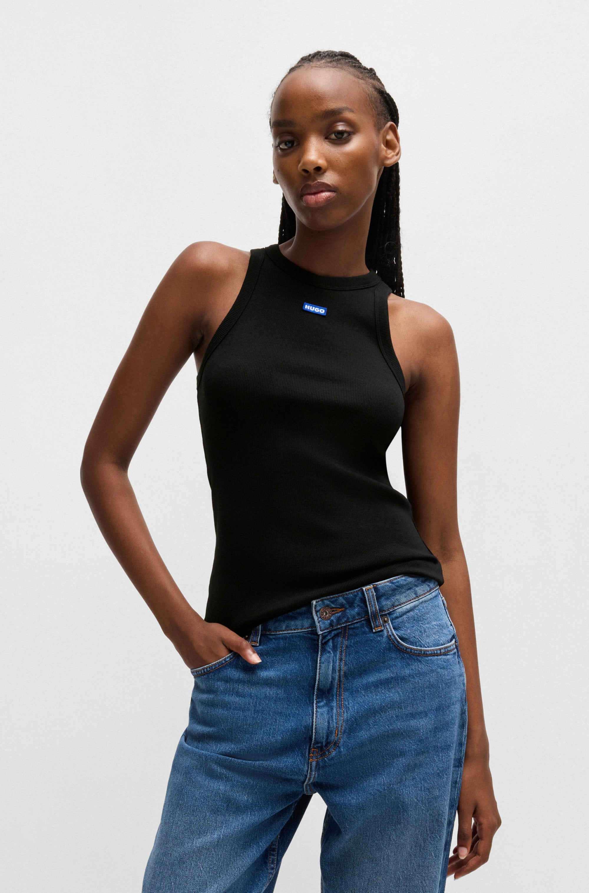 HUGO Blue Tanktop "Easy Tank", Rippware aus Baumwollmischung mit Elasthan günstig online kaufen