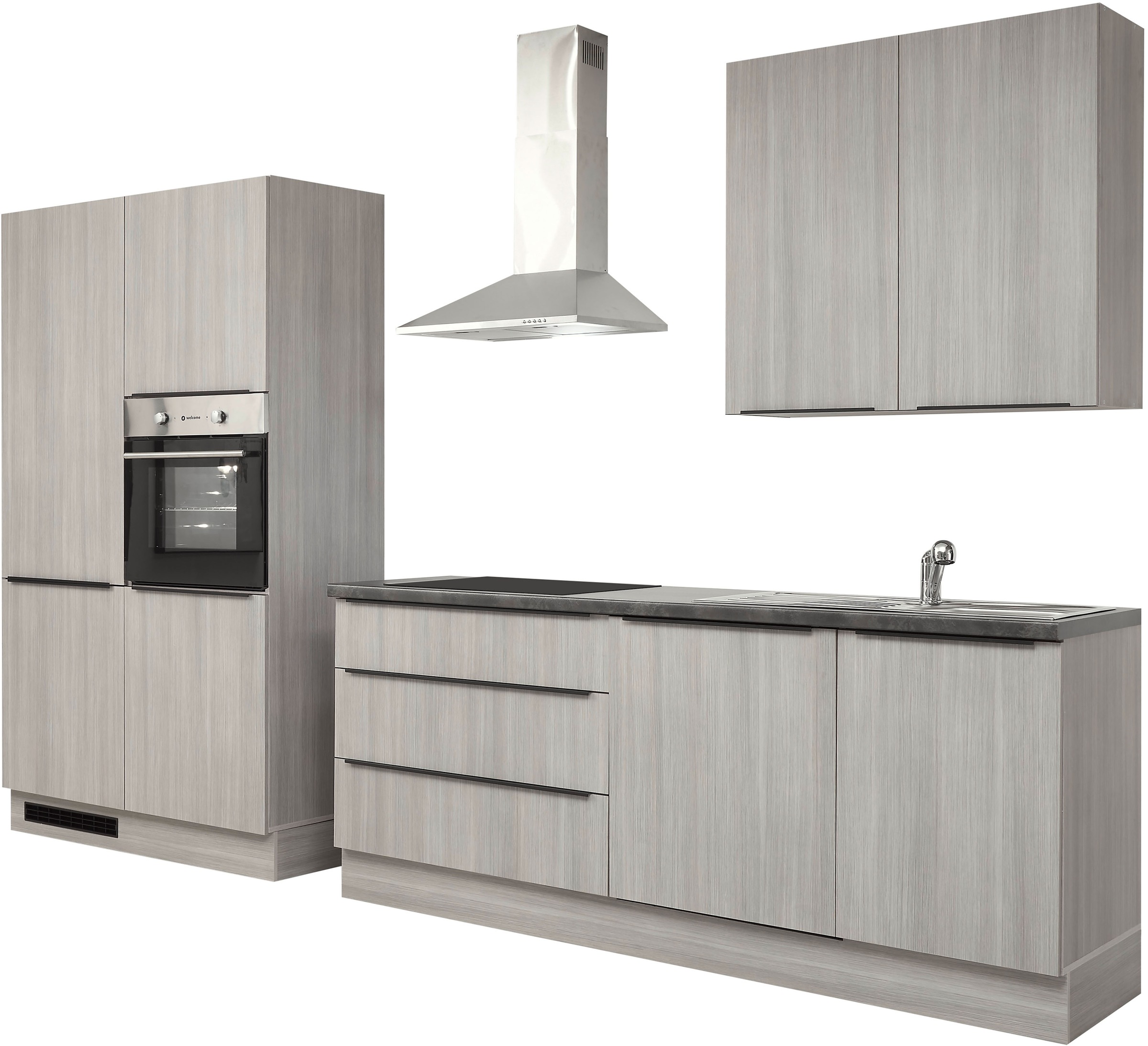 BASIC by Balculina Küchenzeile »Landzeit BxHxT 320x240x60 cm«, Breite 320cm, wahlweise mit E-Geräten, Softclose, Metallschubkasten