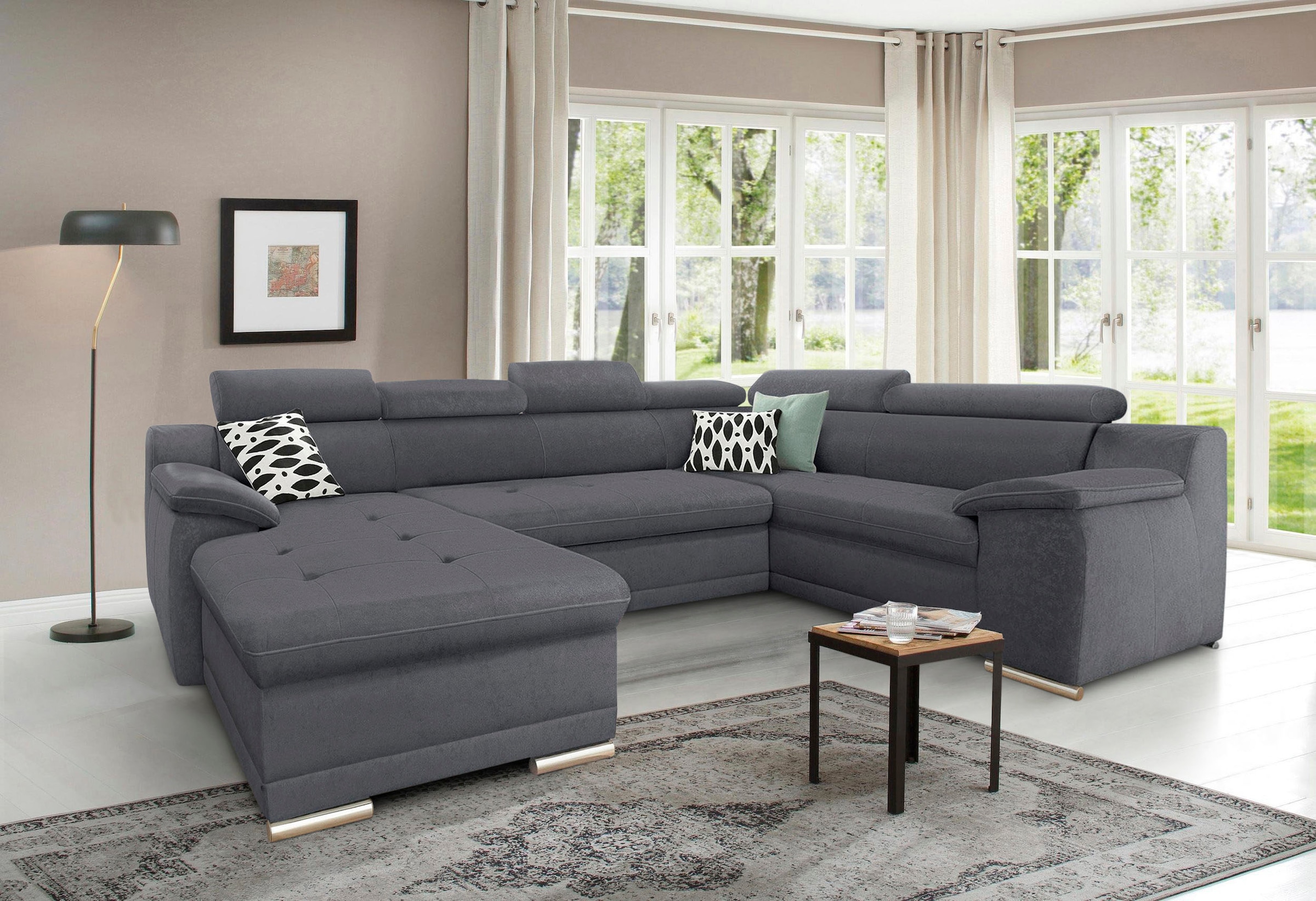 Wohnlandschaft "Andiamo U-Form, B: 336 cm, Kopfteilverstellung, XXL-Sofa" mit Schlaffunktion, frei stellbar, Couch für Wohnkomfort