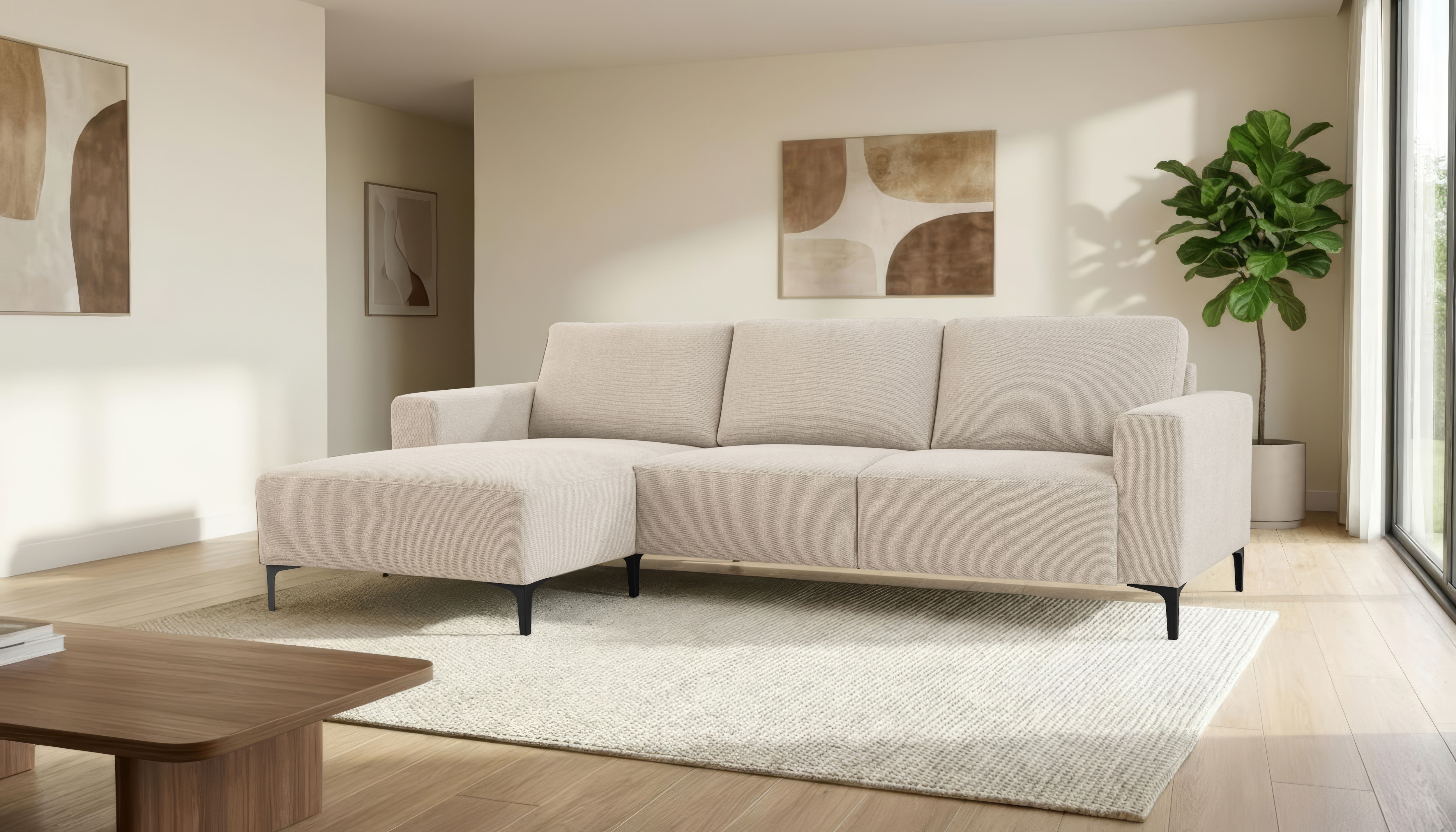 OTTO home Ecksofa "Tournon, L-Form, Breite 262 cm, Webstoff, Chenille" Designsofa im nordischen Stil, Wellenunterfederung, Metallfüße