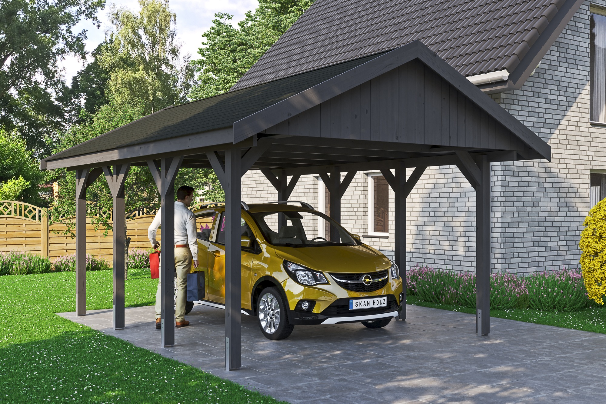 Skanholz Einzelcarport »Wallgau«, Nadelholz, 340 cm, Schiefergrau, mit schwarzen Dachschindeln