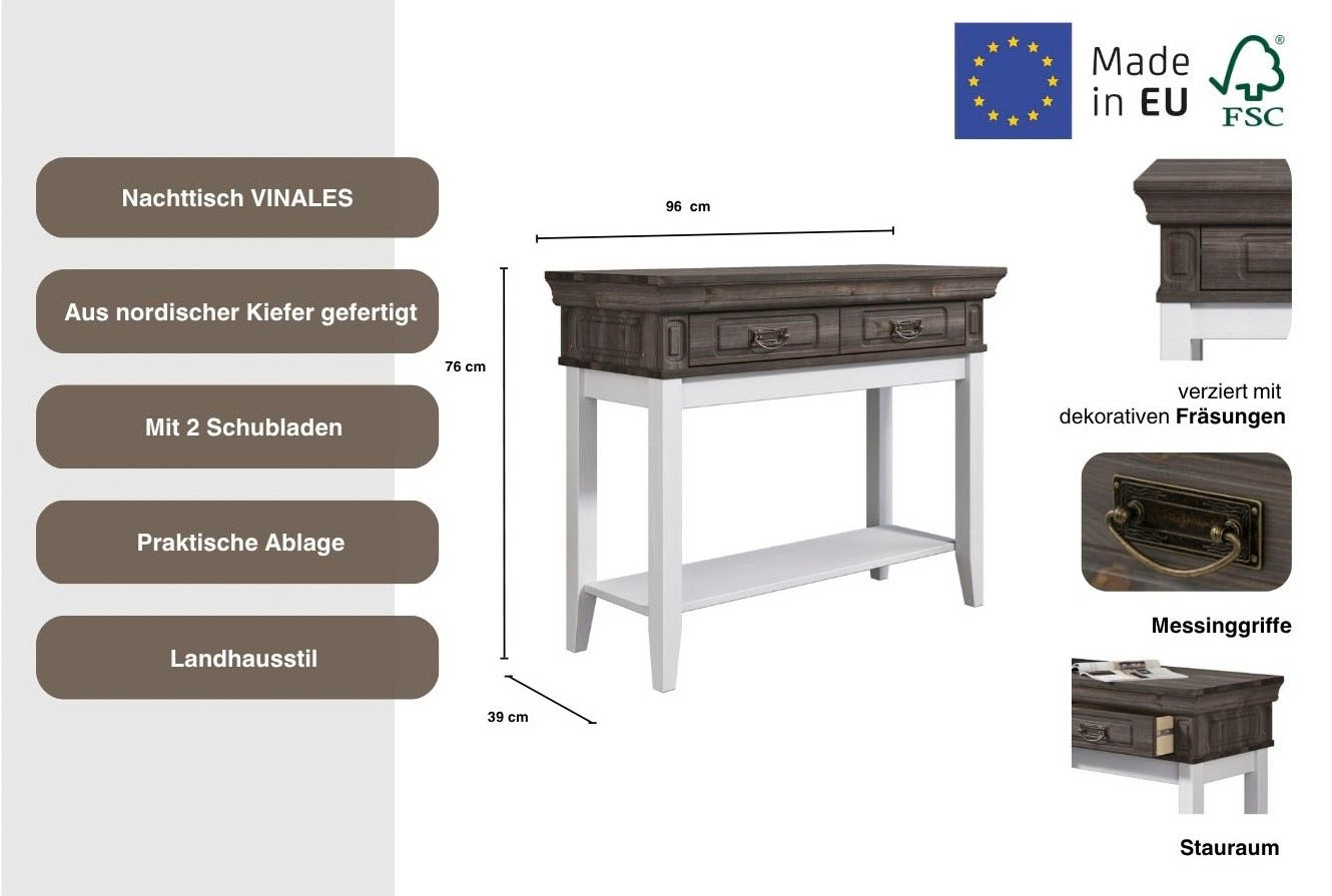 Thumbnail - Home affaire Nachttisch "Vinales; Konsolentisch, Beistelltisch ideal für Boxspringbetten", Aus massiver Kiefer, mit Fräs...
