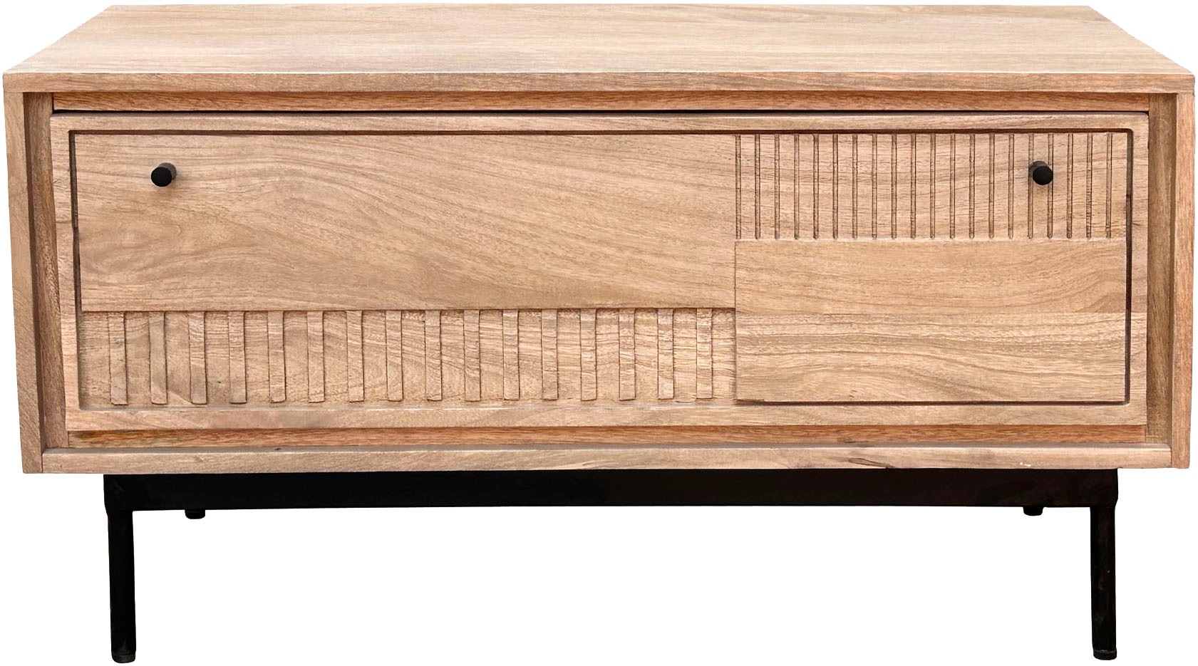SIT Schuhschrank »Vieste aus Mangoholz mit Lamellen-Schnitzereien & Metallfüßen« 1 Stk. tlg. 2 Fächer hinter 1 Klappe mit 15 cm hohen schwarzen Metallfüßen