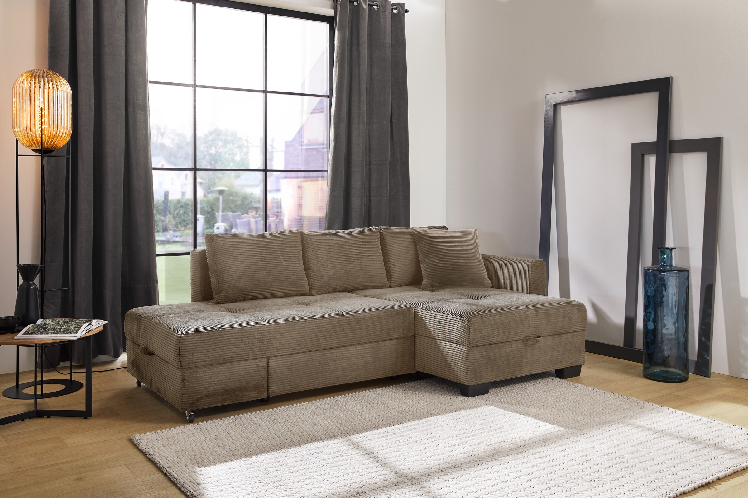 Jockenhöfer Gruppe Ecksofa "Fantasy L-Form, B: 247 cm, Dreh-Schwenk-Ottomane" mit Schlaffunktion, Bettkasten & Zierkissen, wandelbar zum Big-Sofa
