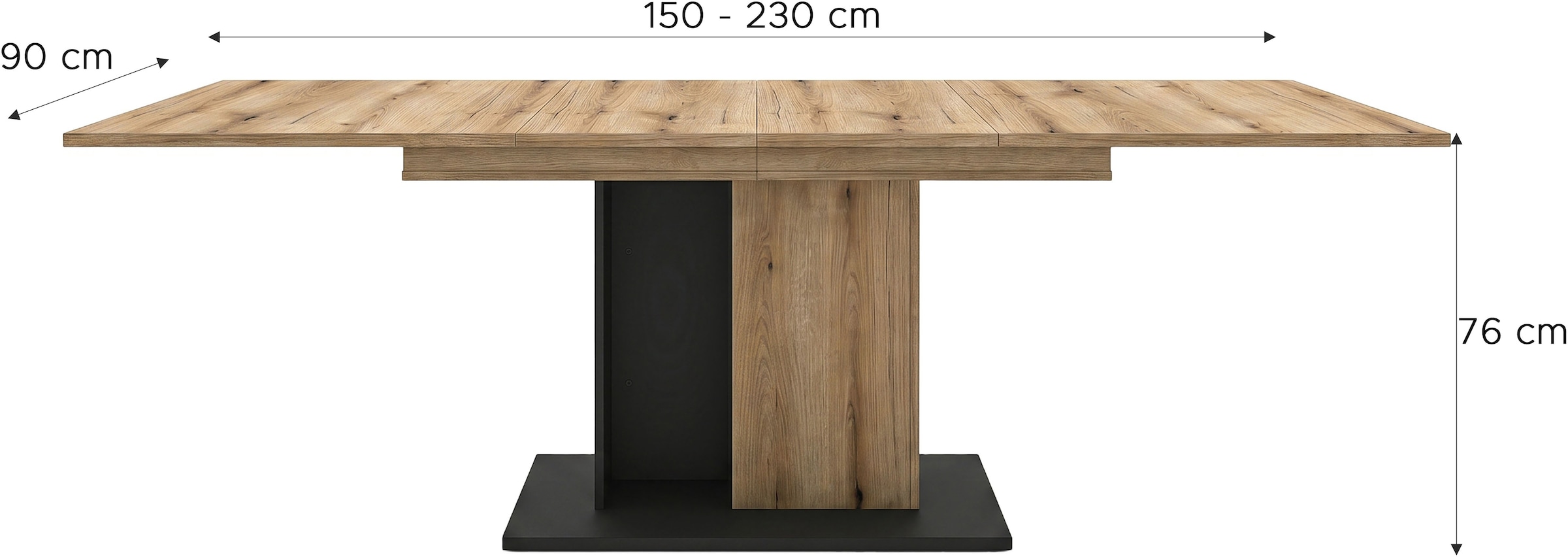 OTTO home Esstisch »MONOLITH, ausziehbar 150 -230 cm, inklusive 2x 40 cm Einlegeplatte« Doppelsäulen-Gestell mit Bodenplatte, Tisch, Küchentisch, Esszimmer
