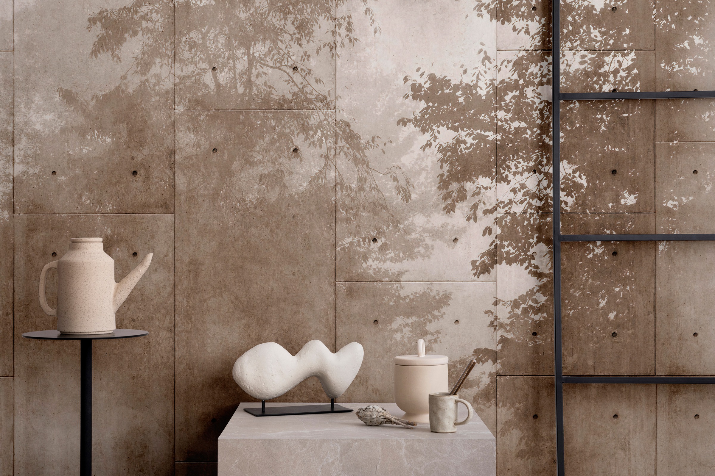 living walls Vliestapete "Beton-Tapete mit Waldmotiv Natur Tapete Industrial" matt glatt