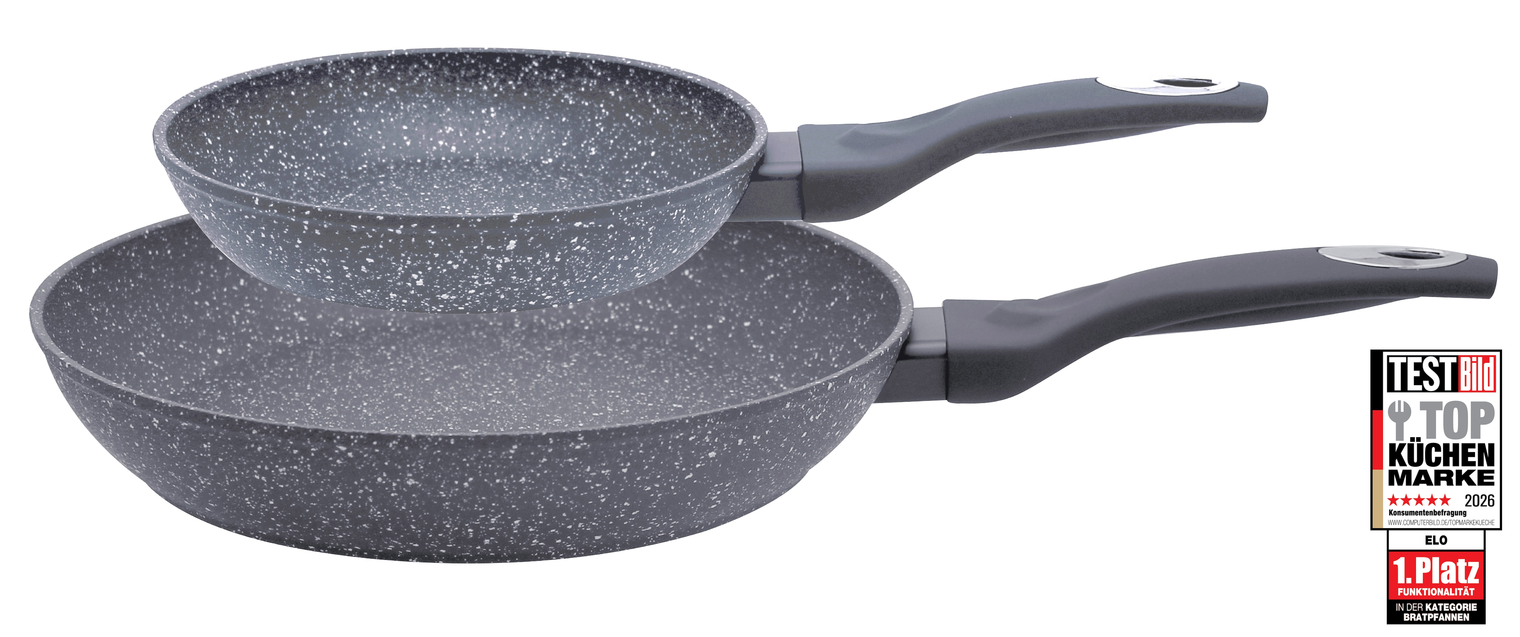Elo Pfannen-Set "Granit Passion 2-teilig (20/28 cm)" Aluminium Set, je 1 Bratpfanne Ø 20/28 cm, 2 tlg. extra raue Oberfläche mit weißen Punkten