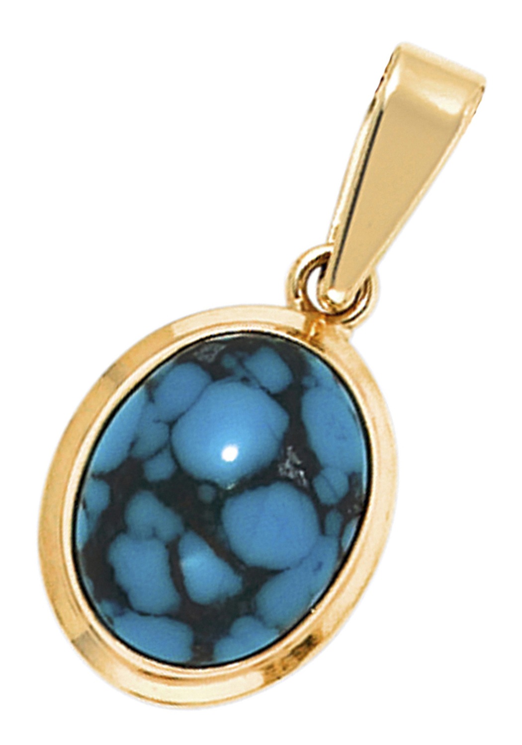 JOBO Damen Kettenanhänger "Anhänger Goldanhänger oval 14 mm", Gelbgold 585türkis, türkis, Gelbgold 585, Schmuckanhänger, 585 Gold mit Türkis
