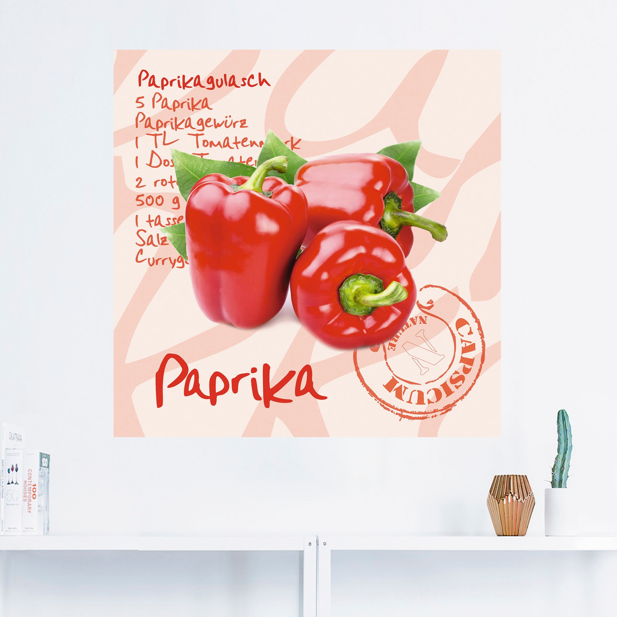 Artland Alu-Dibond-Druck »Paprika liegt auf weißen Untergrund«, Lebensmittel, (1 St.), für Innen- und Außenbereich geeignet, Outdoorbild