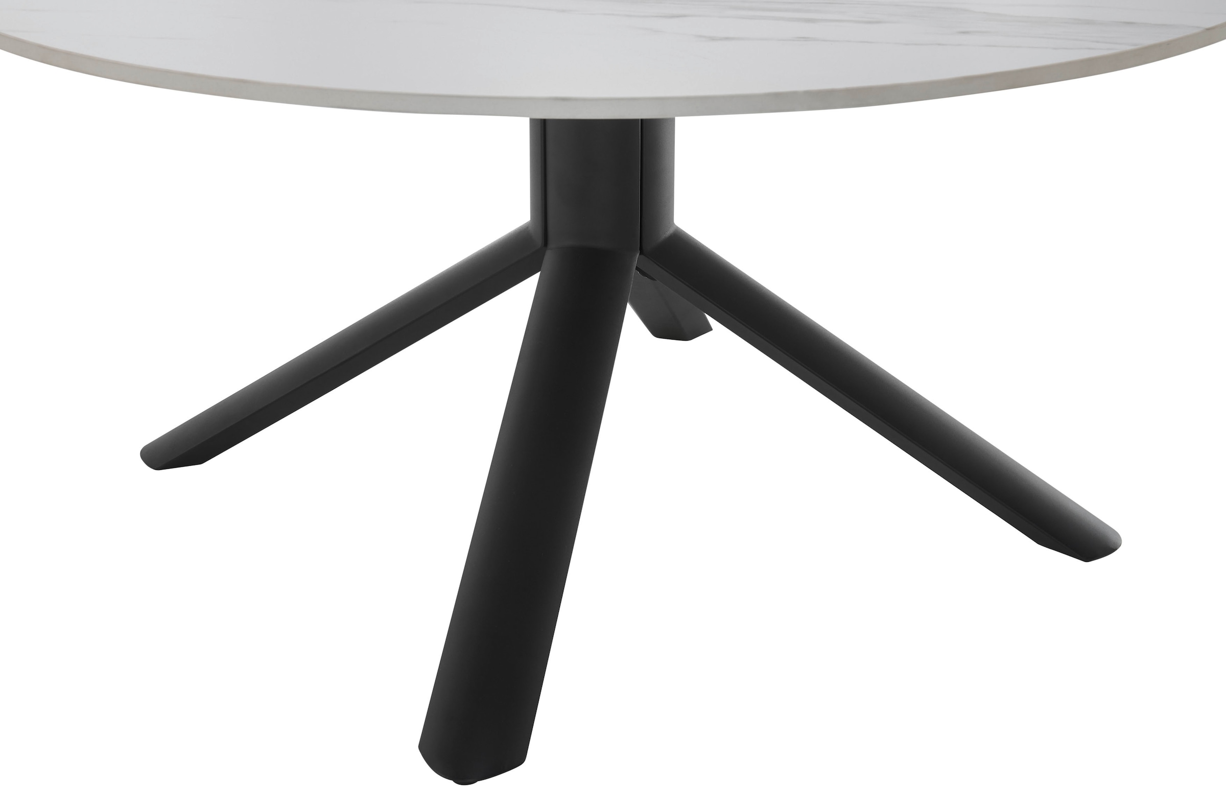 Stolkom Couchtisch »Joanna Esszimmertisch rund Keramik, Weiß marmoriert, BxH 90x45 cm«, Keramikoberfläche weiß marmoriert, 4-Fuß Gestell Schwarz matt