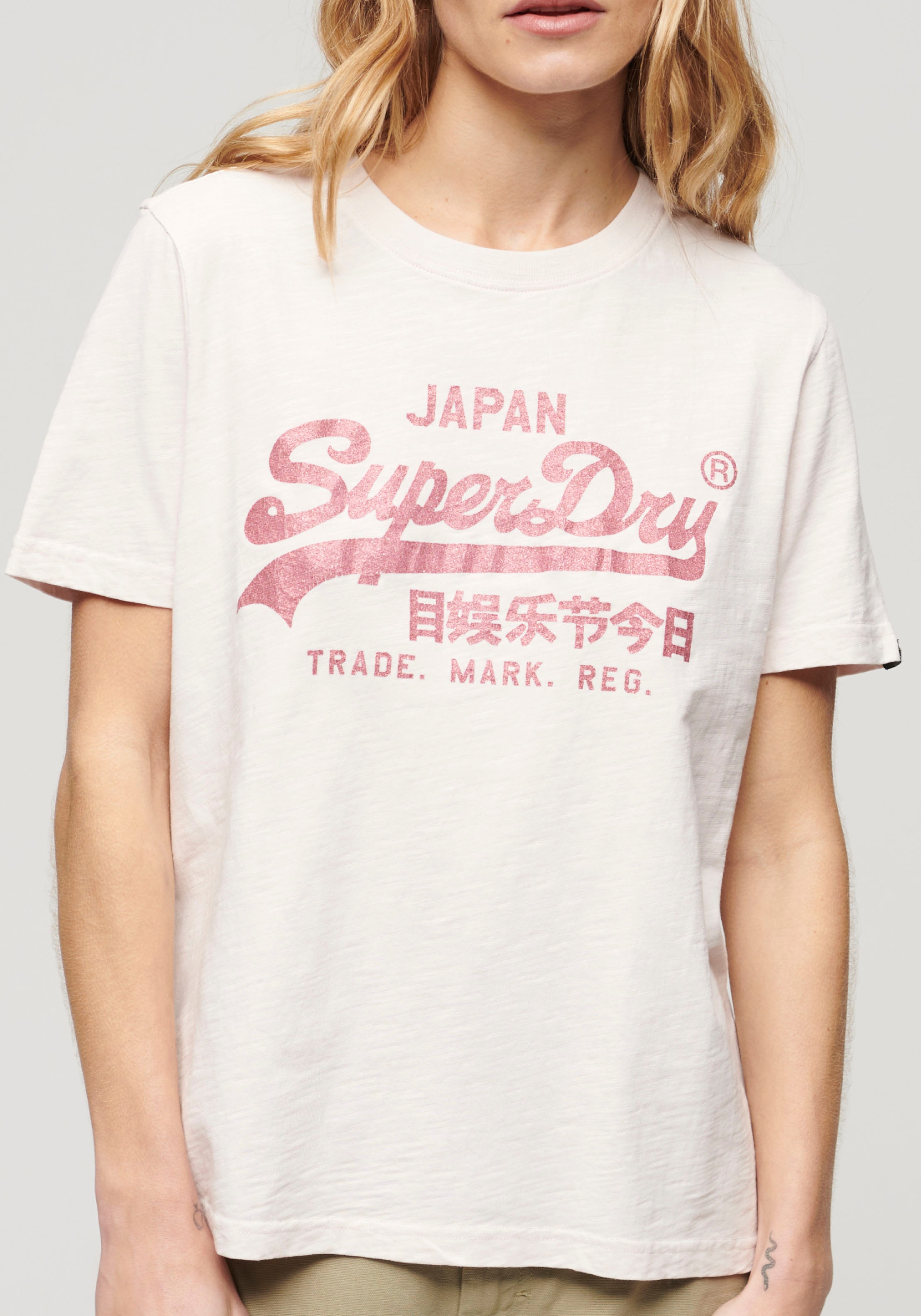 Superdry T-Shirt "METALLIC VL RELAXED T SHIRT", Print-Shirt mit glitzerndem günstig online kaufen