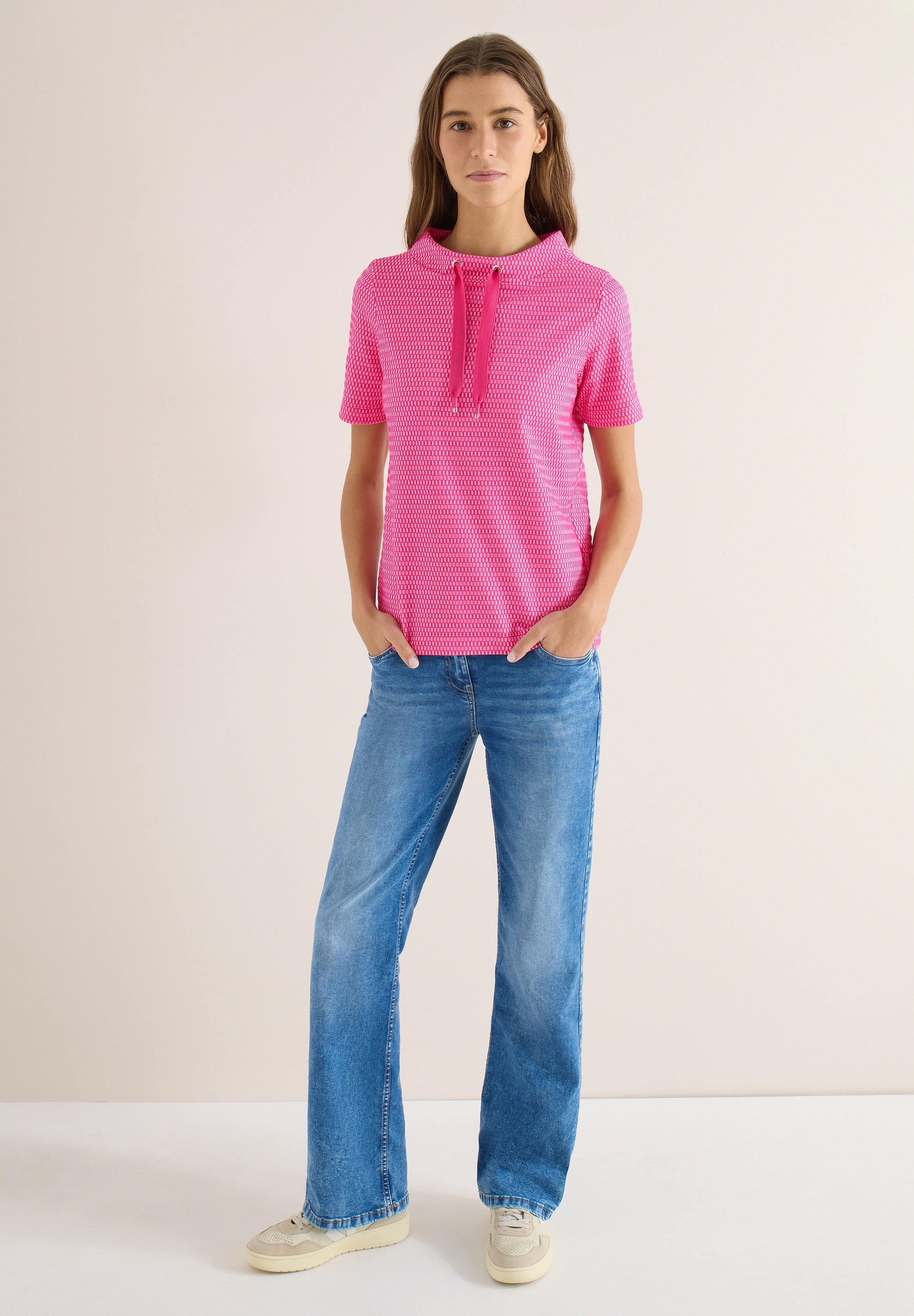 Cecil T-Shirt mit Tunnelzugband am Kragen