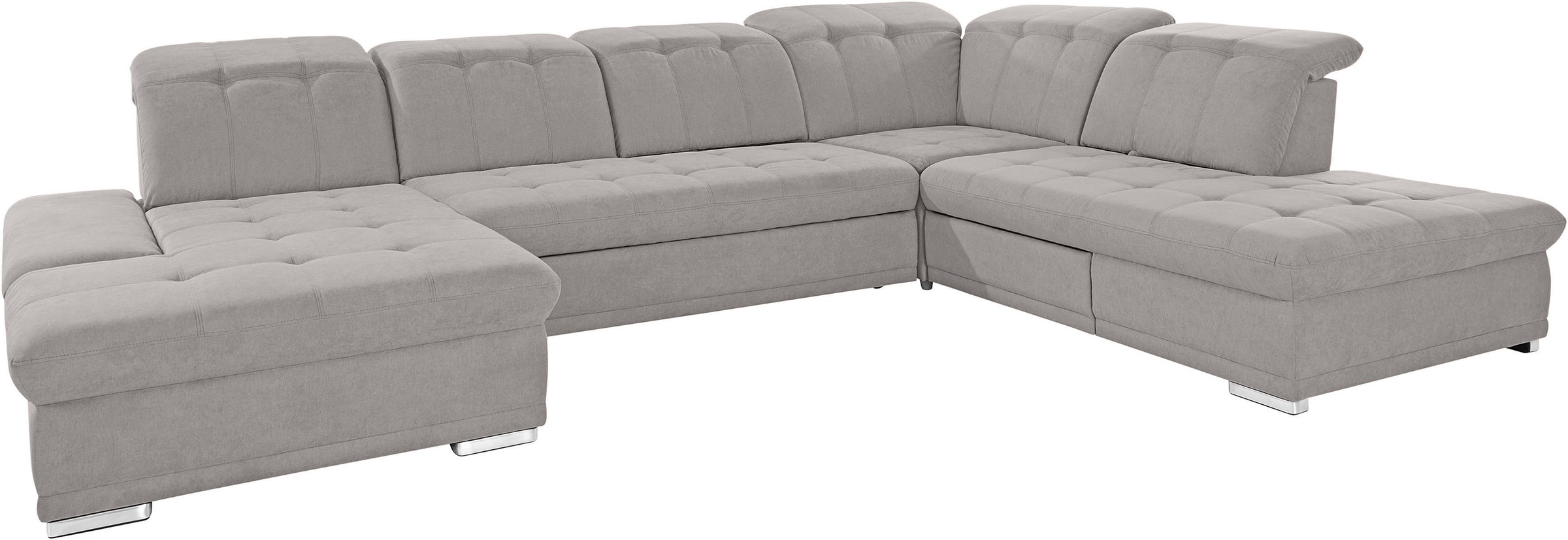 Wohnlandschaft COTTA "Holiday U-Form mit Sitztiefen-, Armteil- und Kopfteilverstellung", grau (stone), B:386cm H:86cm T:265cm, 100% Polyester, Sofas, Wohnlandschaft, wahlweise mit Bettfunktion & Bettkasten 6