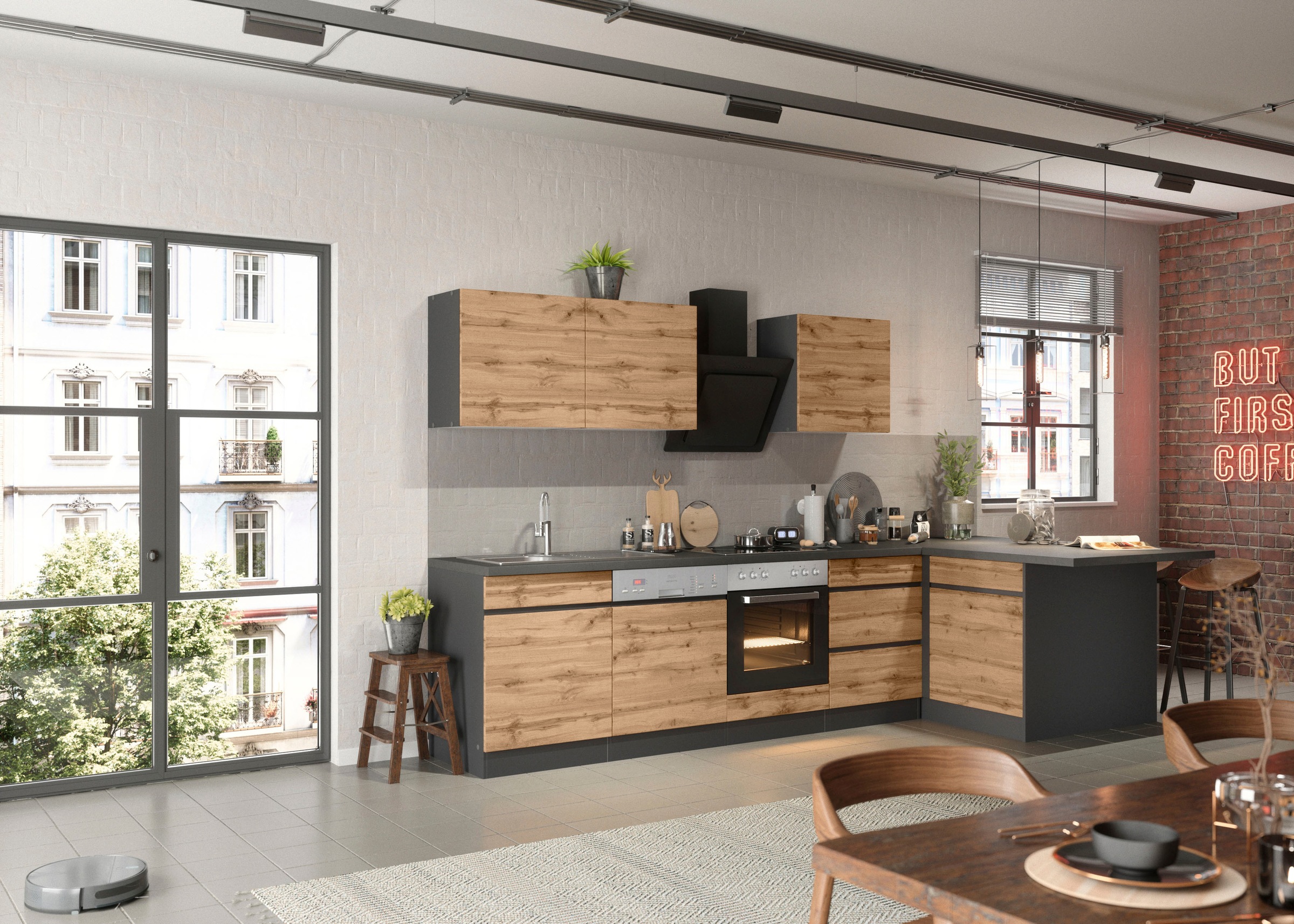 KOCHSTATION Winkelküche »KS-Riesa«, Stellbreite 340x150 cm, wahlweise mit oder ohne E-Geräte