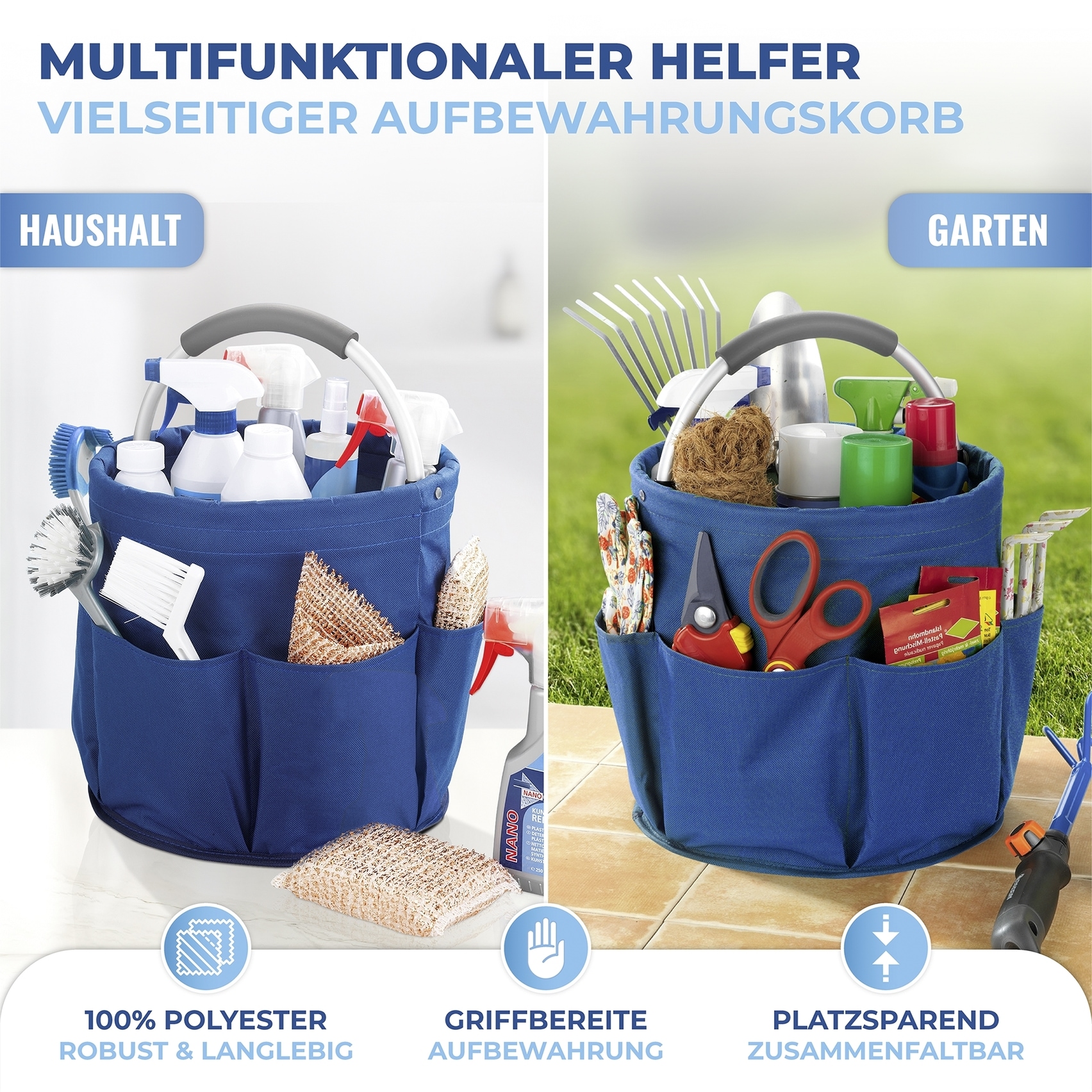 Maximex Organizer »Universal-Reinigungs-Caddy«, (Set, 2 St.), Allzweckkorb mit 6 Außentaschen, ideal für Haushalt, Garten & Camping