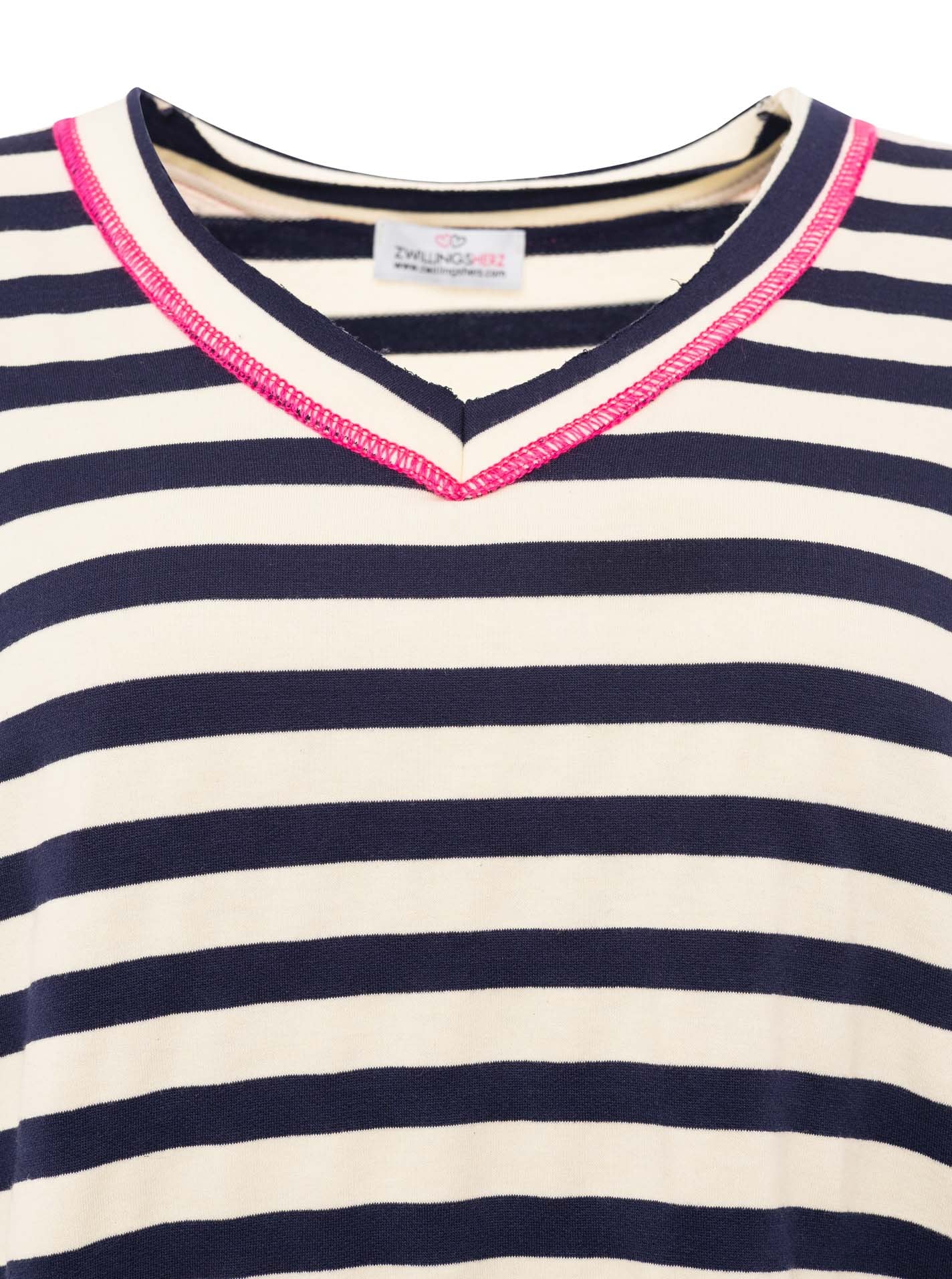 Zwillingsherz Sweatshirt »"Neon Streifen"«, offene Kanten für Used-Look, One-Size, Kontrastnaht, V-Neck
