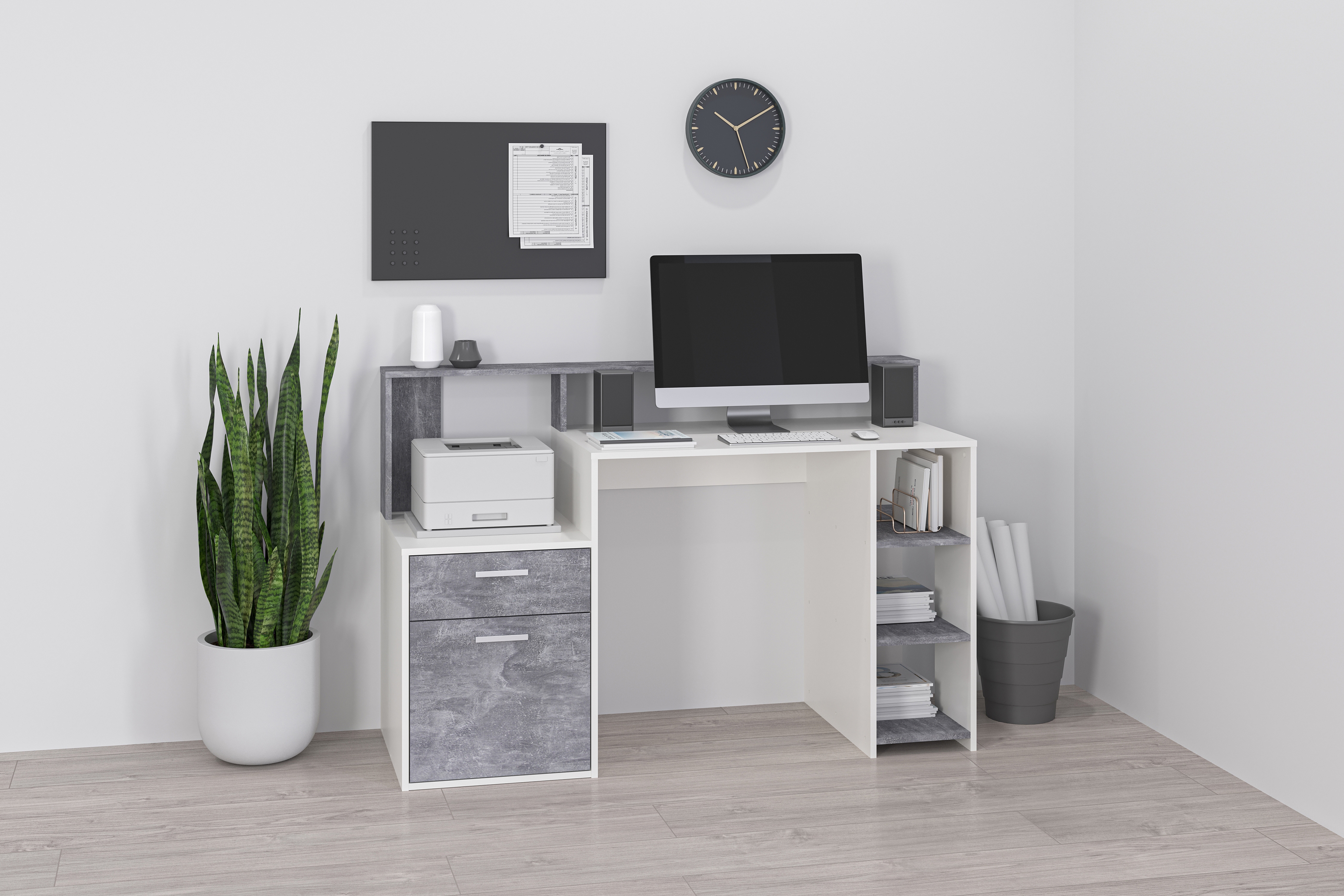 FMD "Bolton" Schreibtisch mit Stauraum und Ablage, offene Fächer, 138,5 cm breit