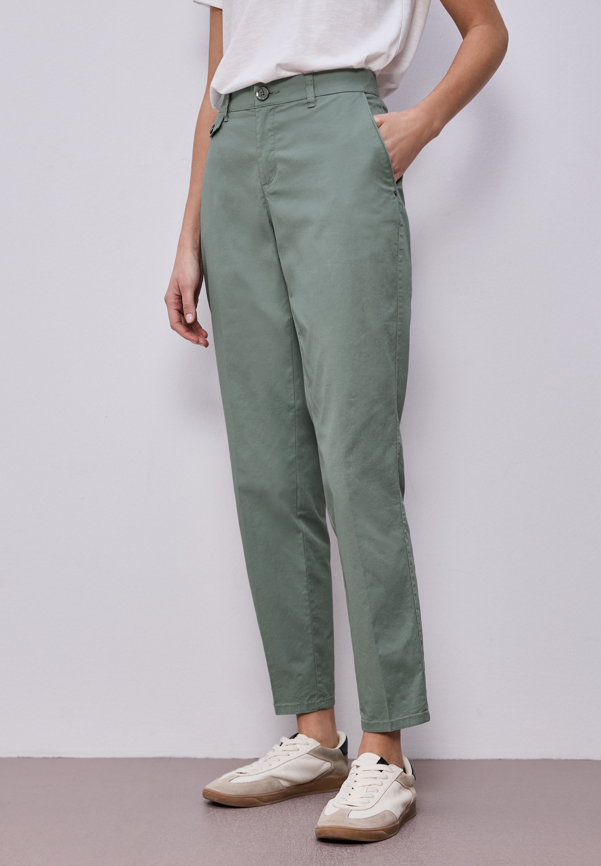Chinohose STREET ONE, Damen, Gr. 44, Länge 30, schwarz mint grün, Web, 97% Baumwolle, 3% Elasthan, unifarben, comfort fit normal, Hosen Chinohose, soft