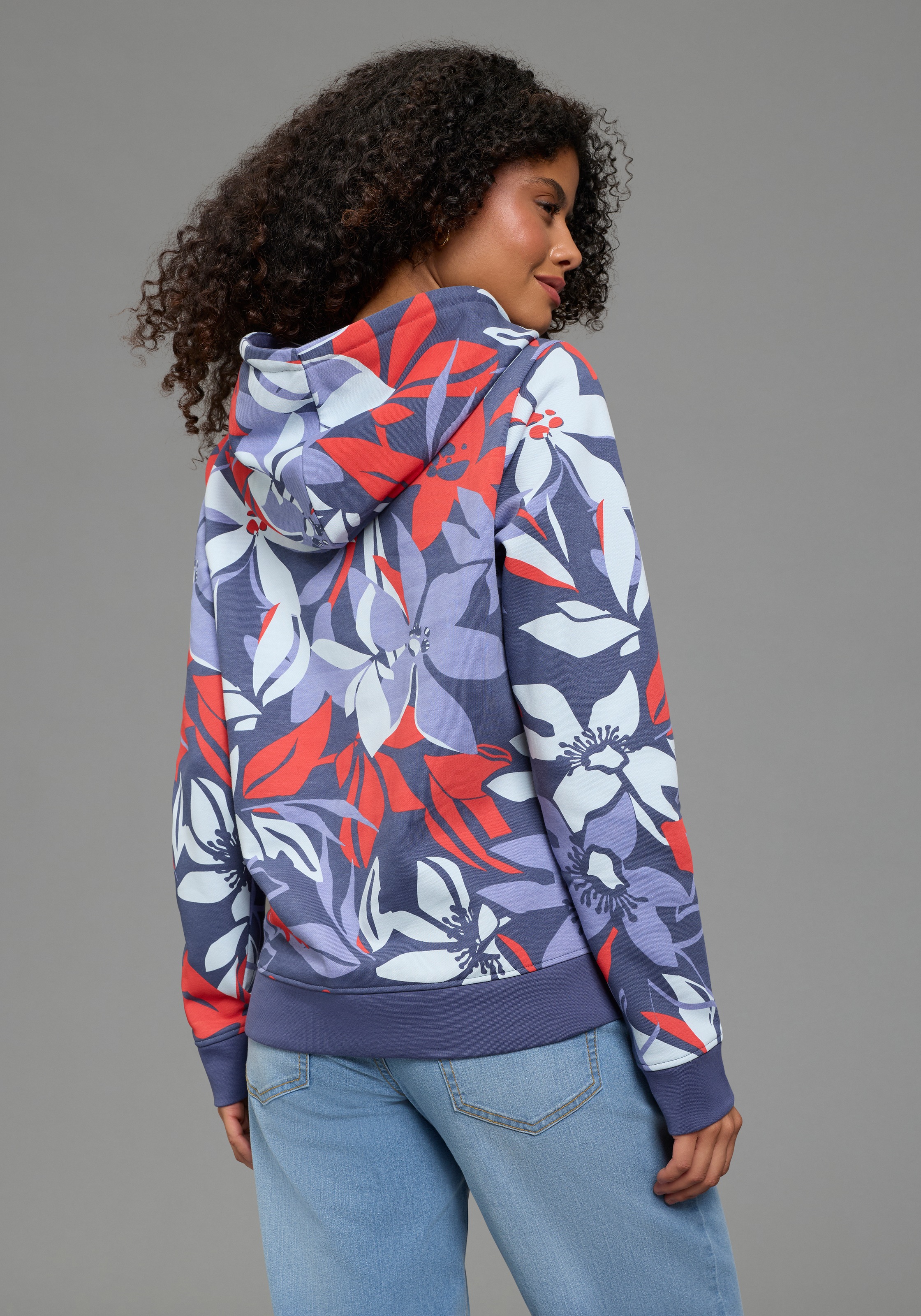 Laura Scott Sweater, Pflegeleichte Baumwollmischung mit Kapuze und Blumendr günstig online kaufen