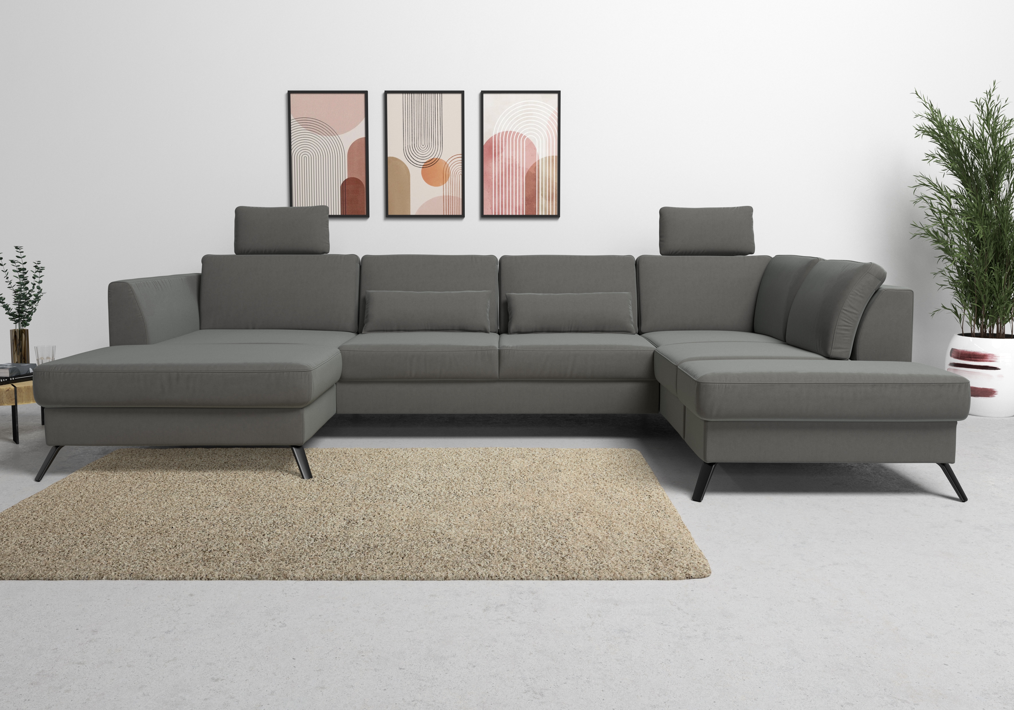 sit&more Wohnlandschaft "Olsen U-Form" inklusive Sitztiefenverstellung, optional Schlaffunktion, 15cm hoch